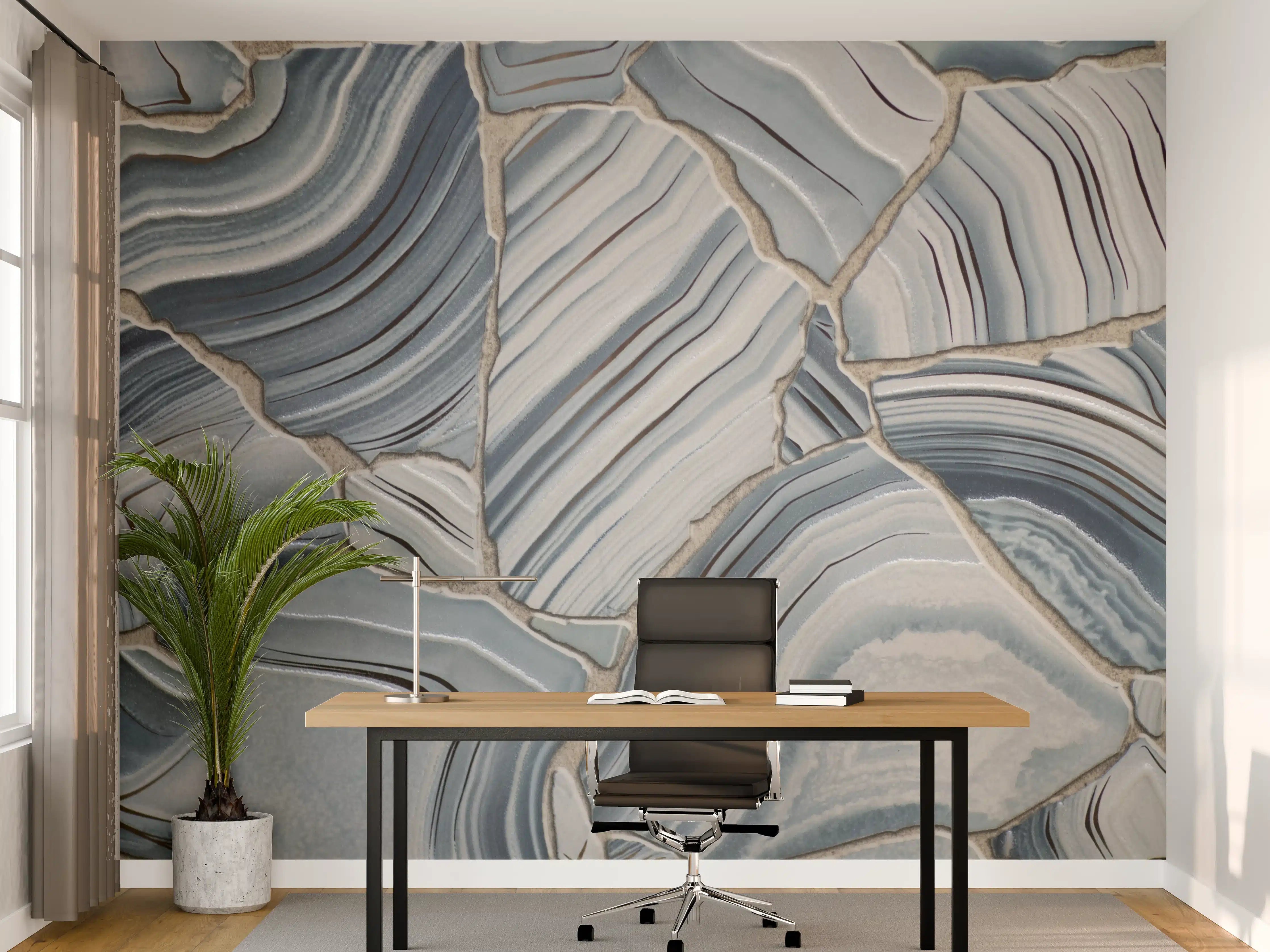 Büro Wandgestaltung - Weiße Marmor-Textur mit blauen Nuancen
