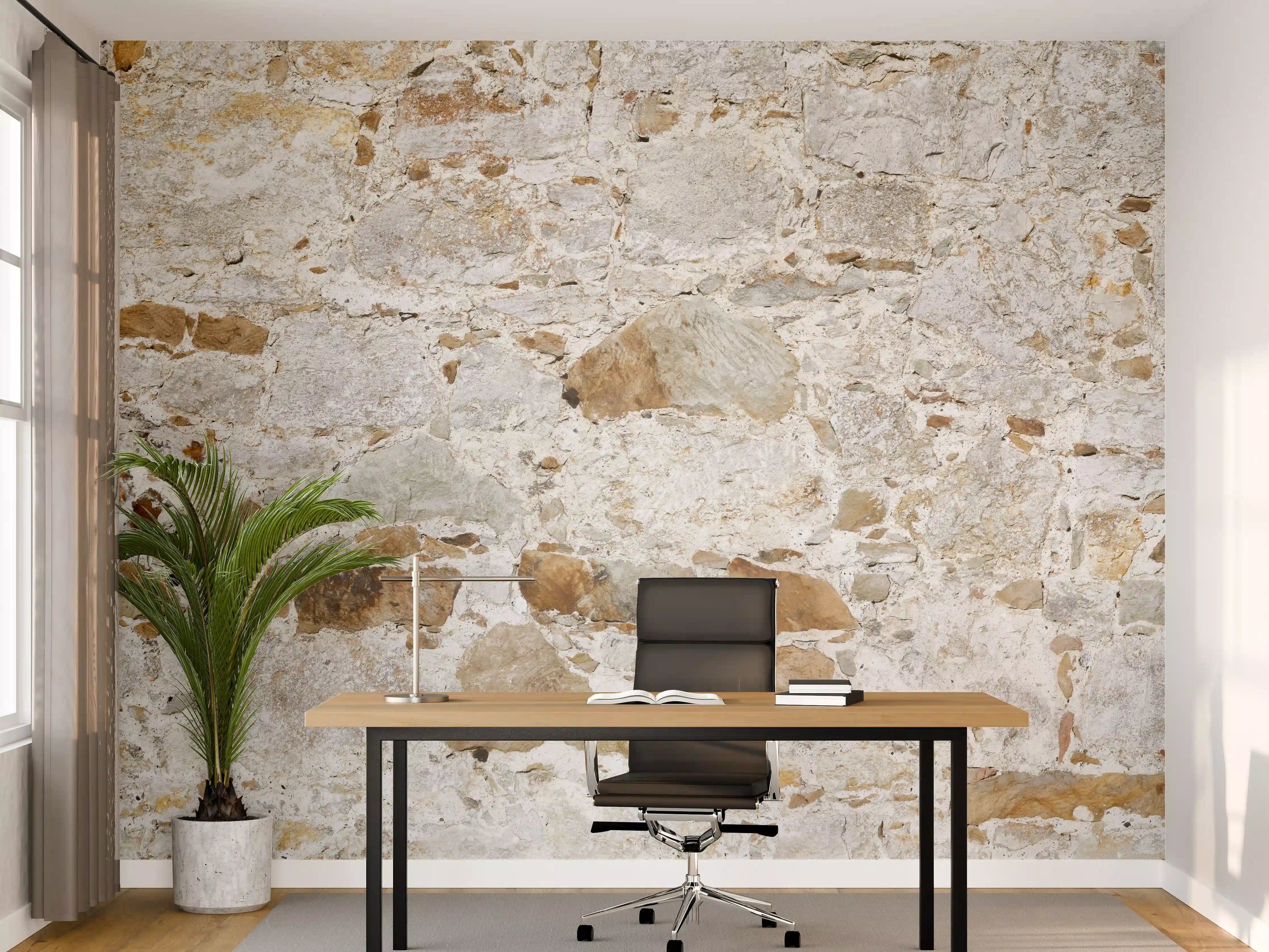 Büro Wandgestaltung - Weiße Steinmauer mit grauer Textur