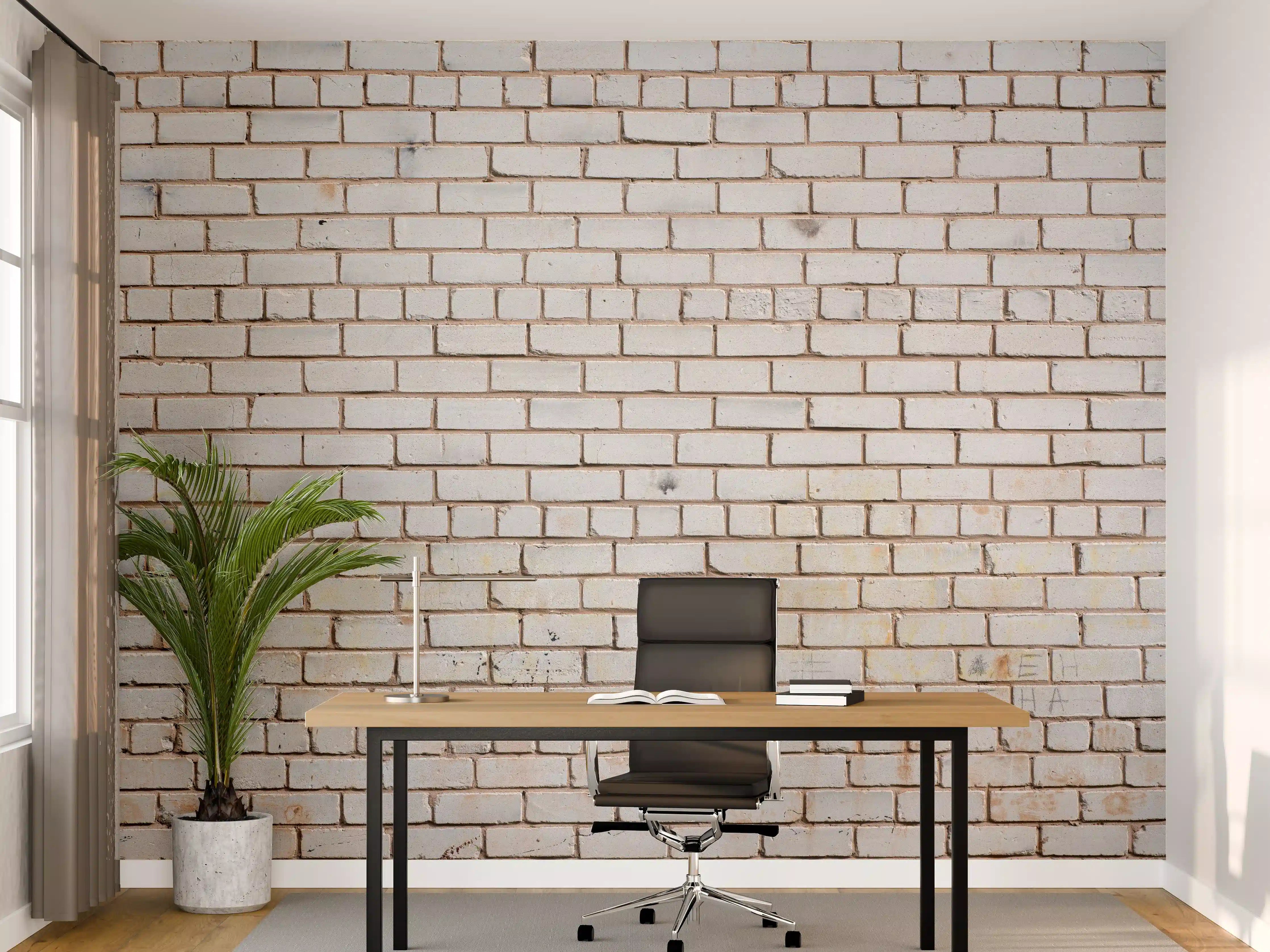 Büro Wandgestaltung - Weiße Ziegelwand mit zarten Grautönen - realistische Textur