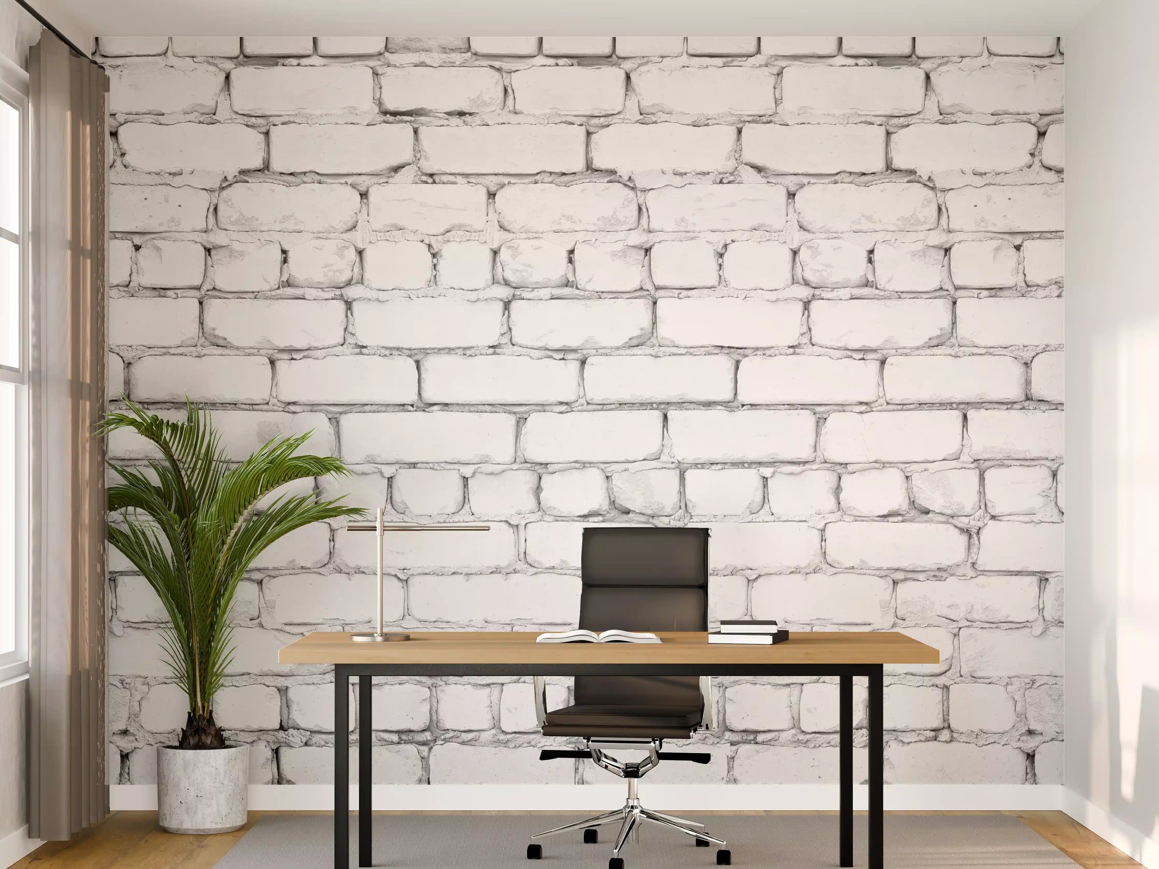 Büro Wandgestaltung - Weiße raue Backsteinmauer