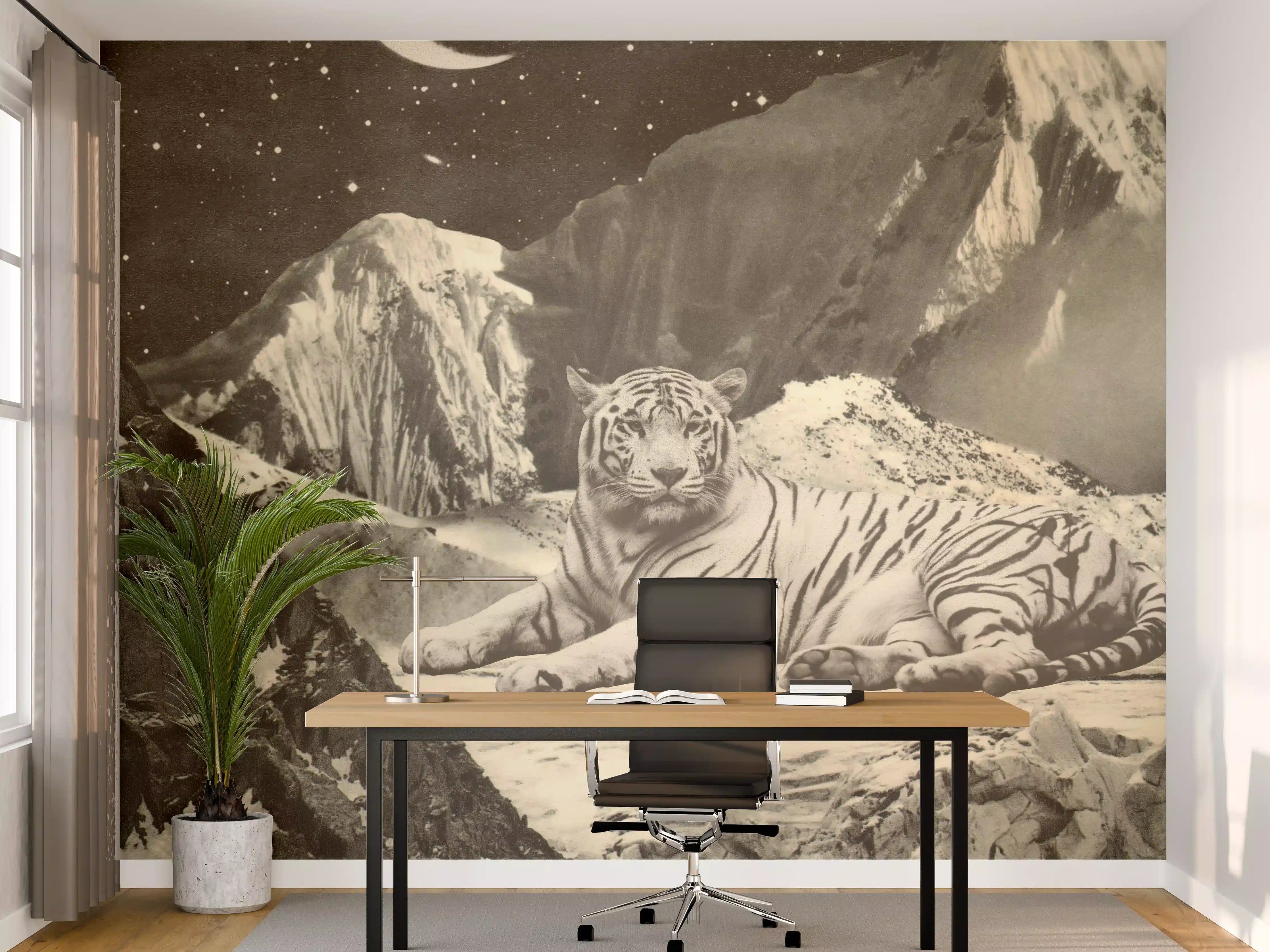 Büro Wandgestaltung - Weißer Riesentiger in Mondnacht