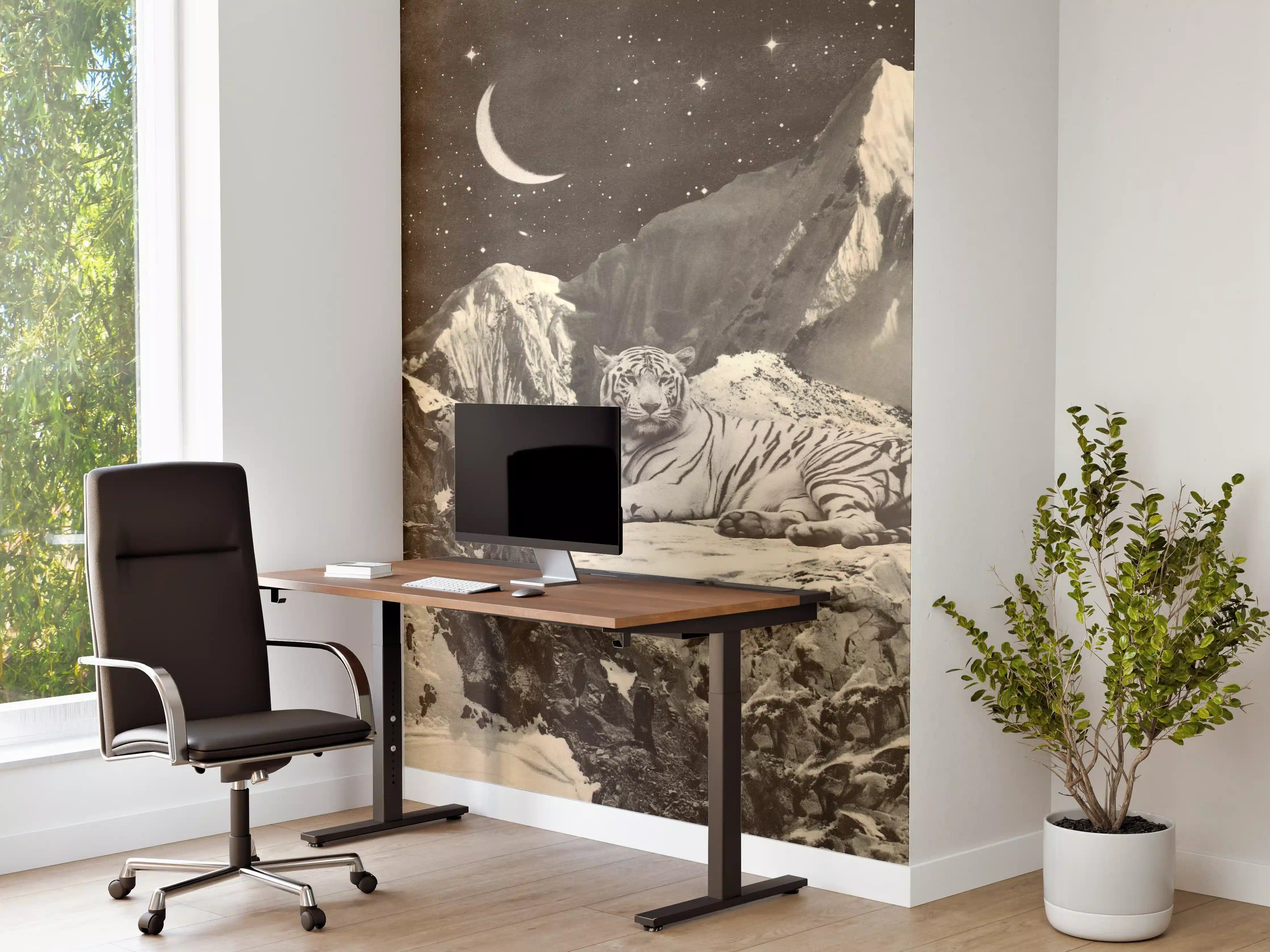 Büro Wandgestaltung - Weißer Riesentiger in Mondnacht