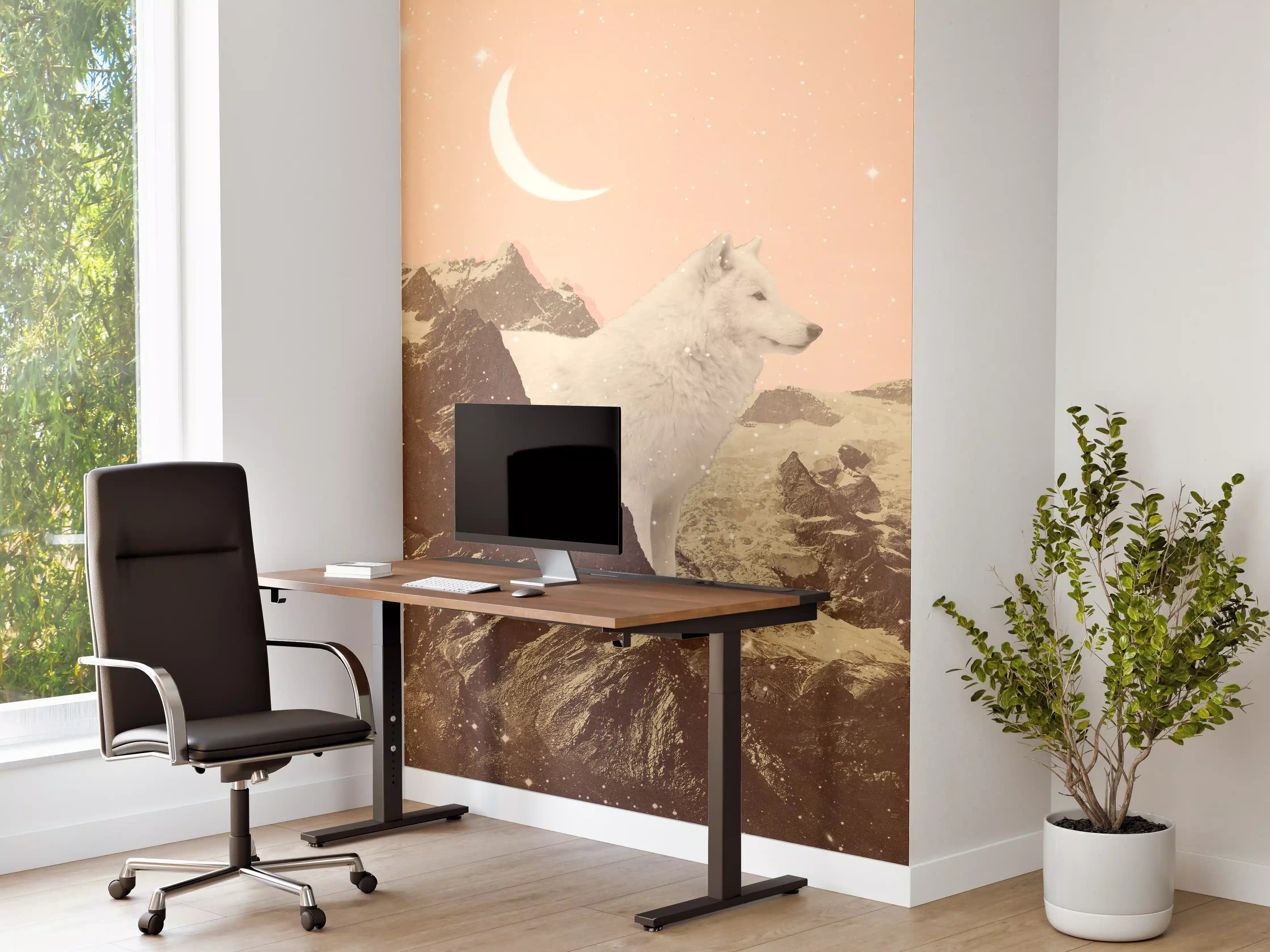 Büro Wandgestaltung - Weißer Wolf Berglandschaft Nacht