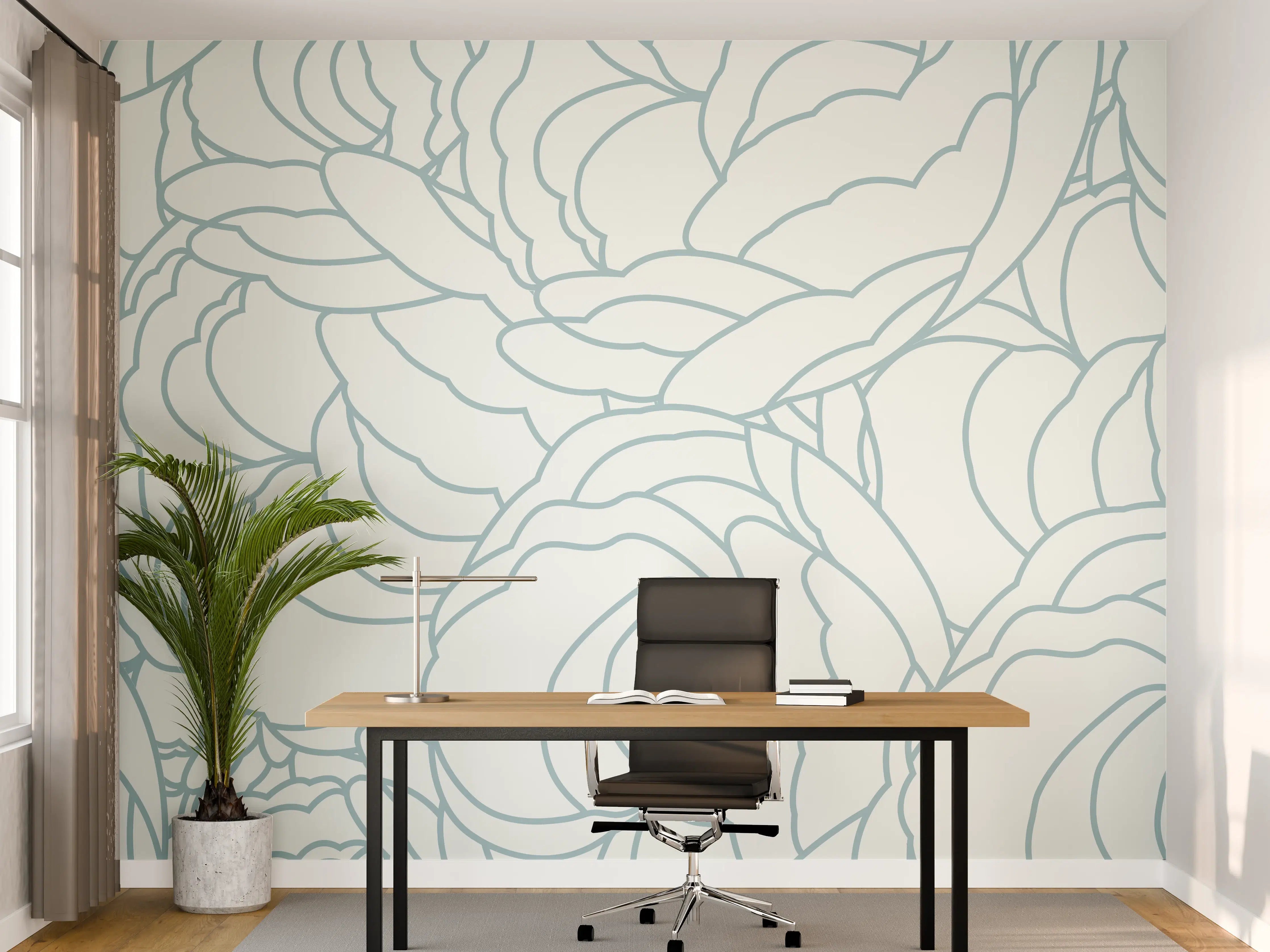 Büro Wandgestaltung - Weißes Blumenmuster mit zarten Grauschattierungen