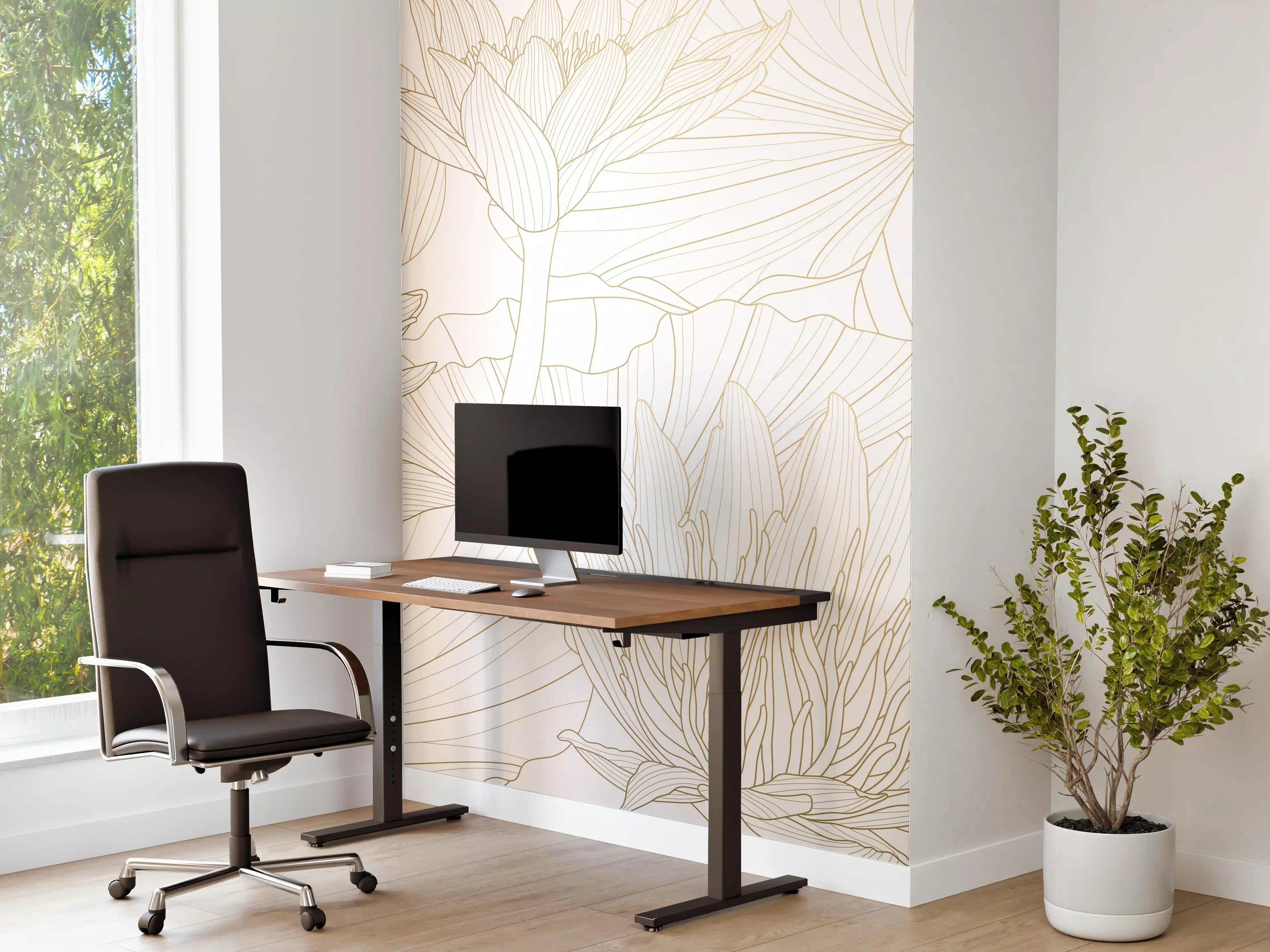Büro Wandgestaltung - Weißes Floral-Linien Kunstwerk