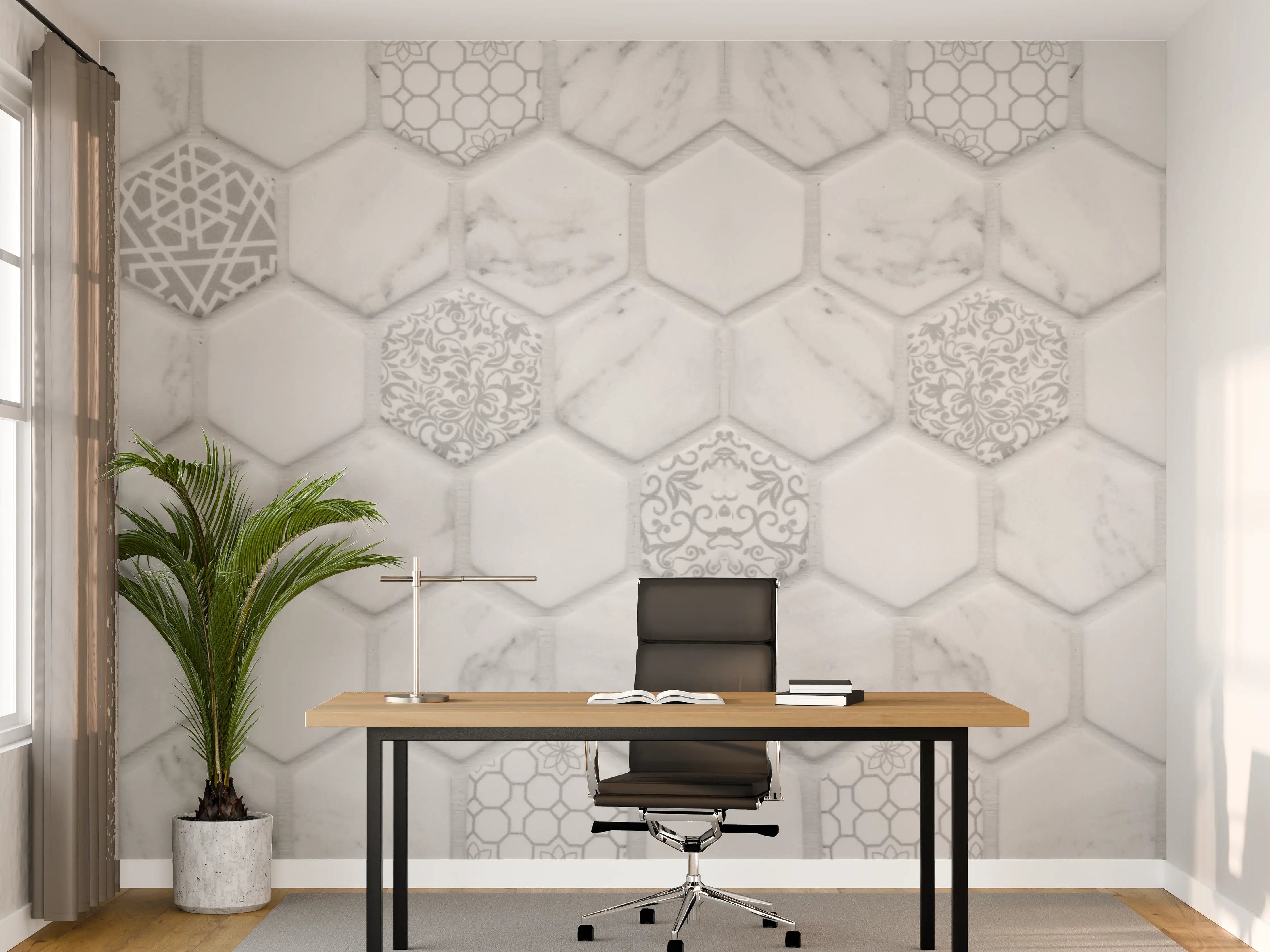 Büro Wandgestaltung - Weißes Hexagon-Marmor-Mosaik