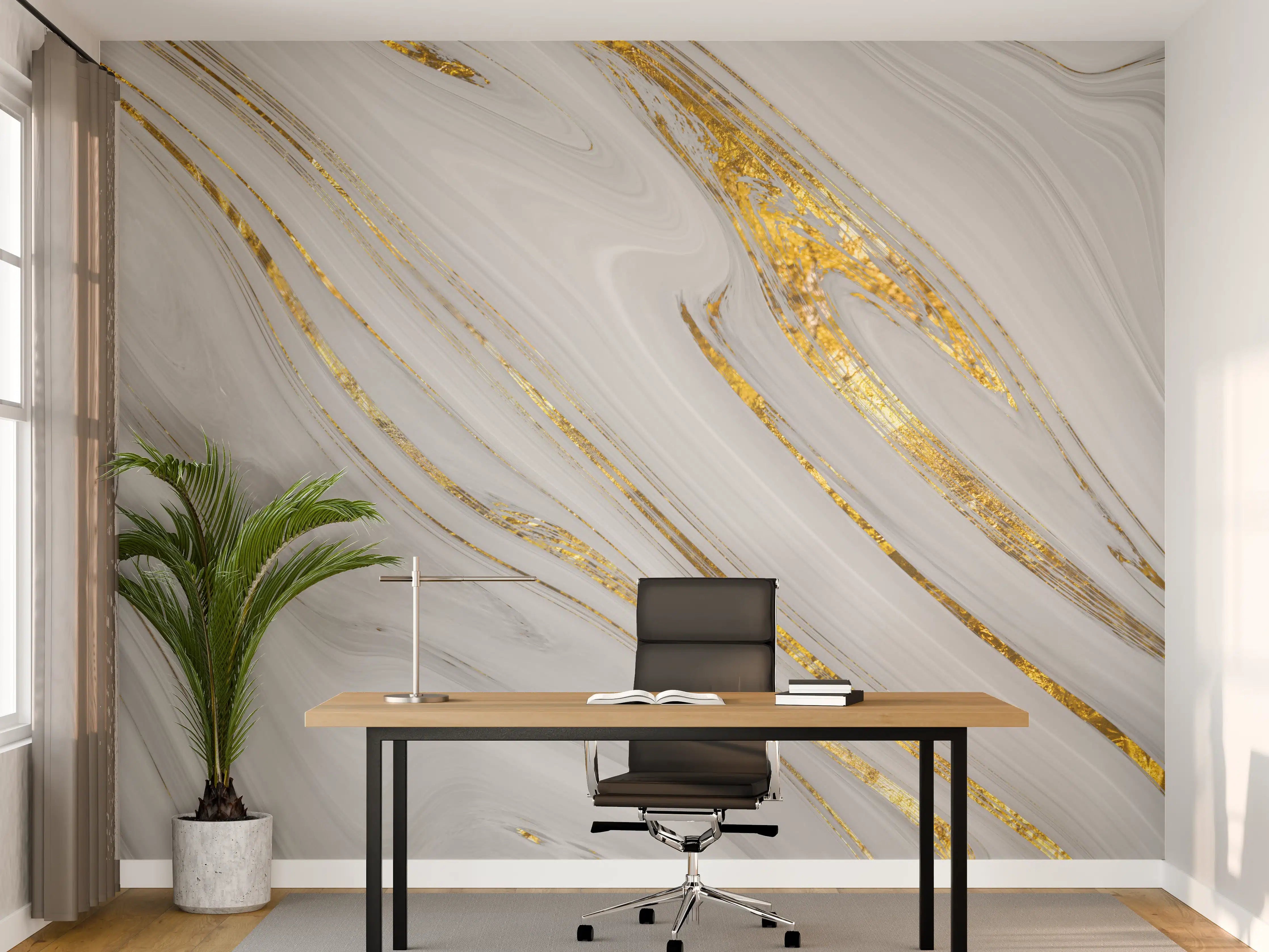 Büro Wandgestaltung - Weißes Marmor Muster mit goldenen Adern