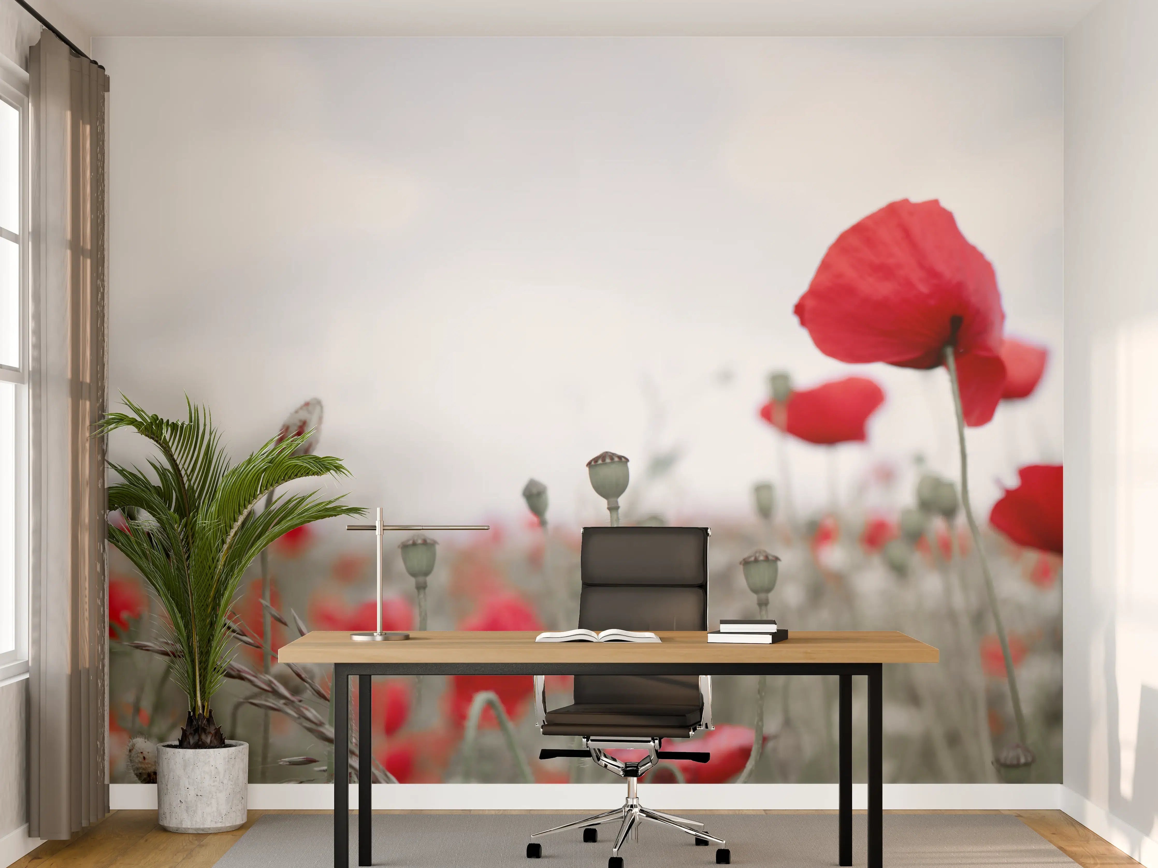 Büro Wandgestaltung - Weites rotes Mohnfeld Panorama