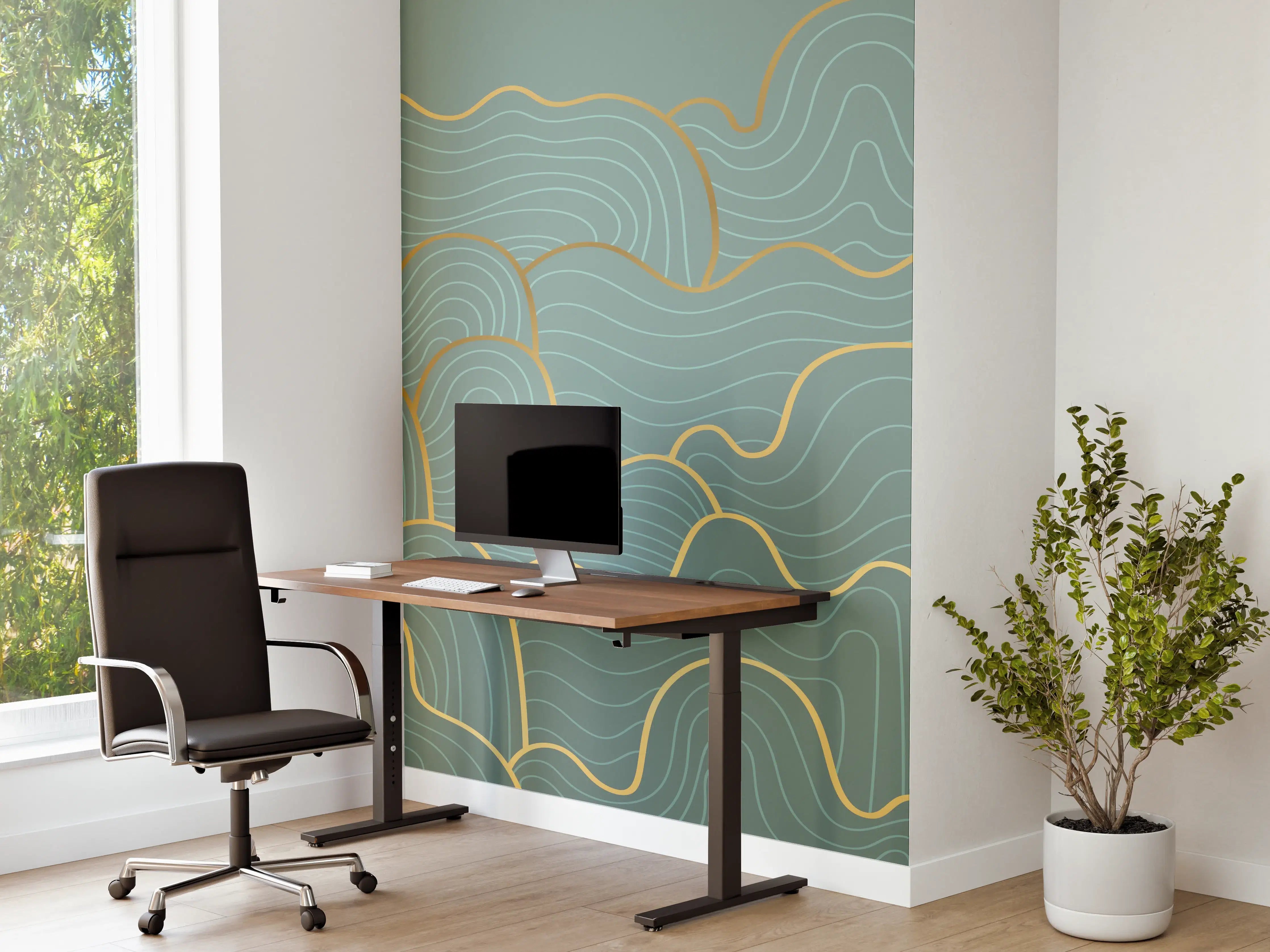 Büro Wandgestaltung - Wellenmuster Blau-Gold