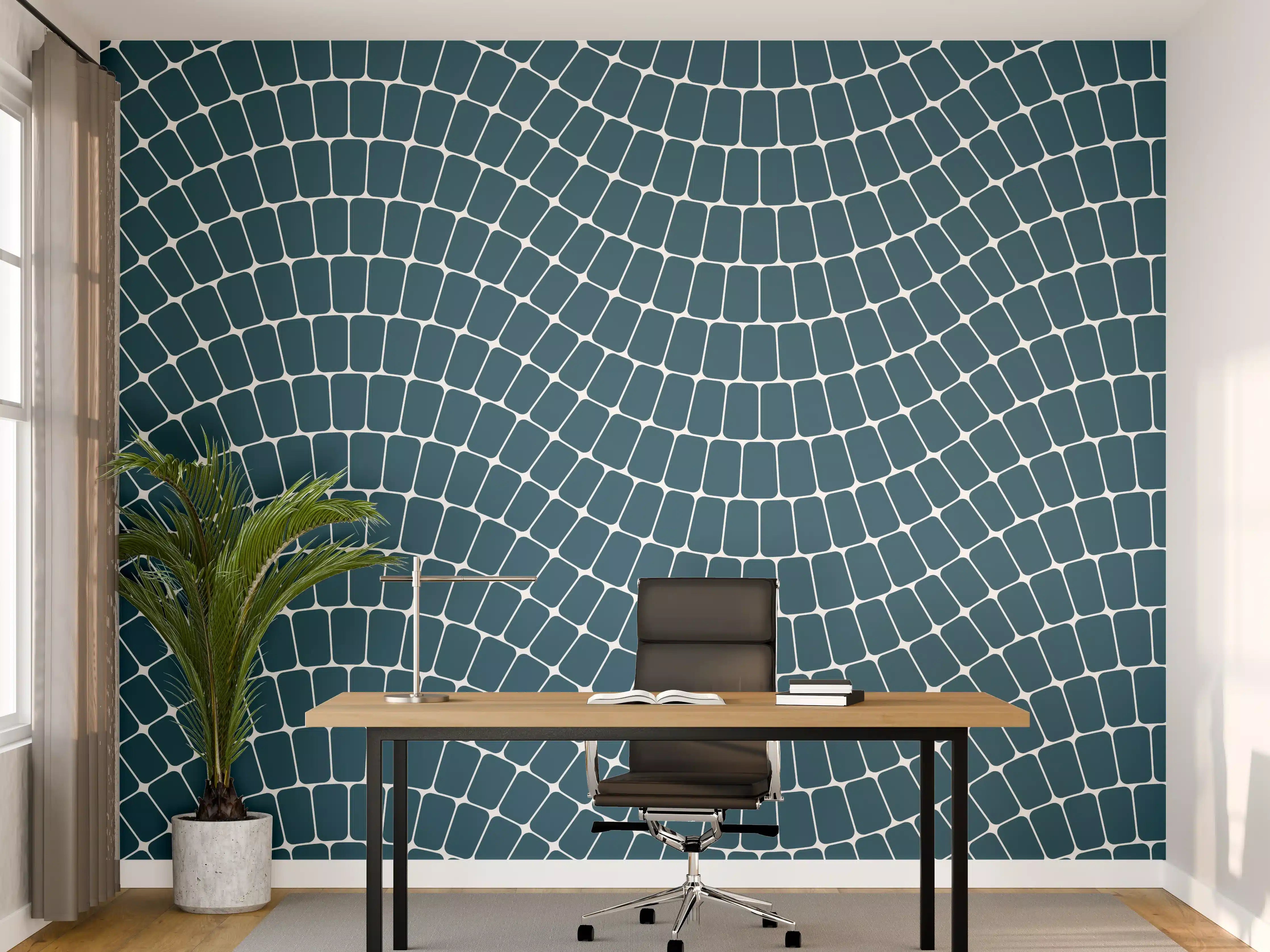 Büro Wandgestaltung - Wellenmuster in Blau mit zarten Grautönen