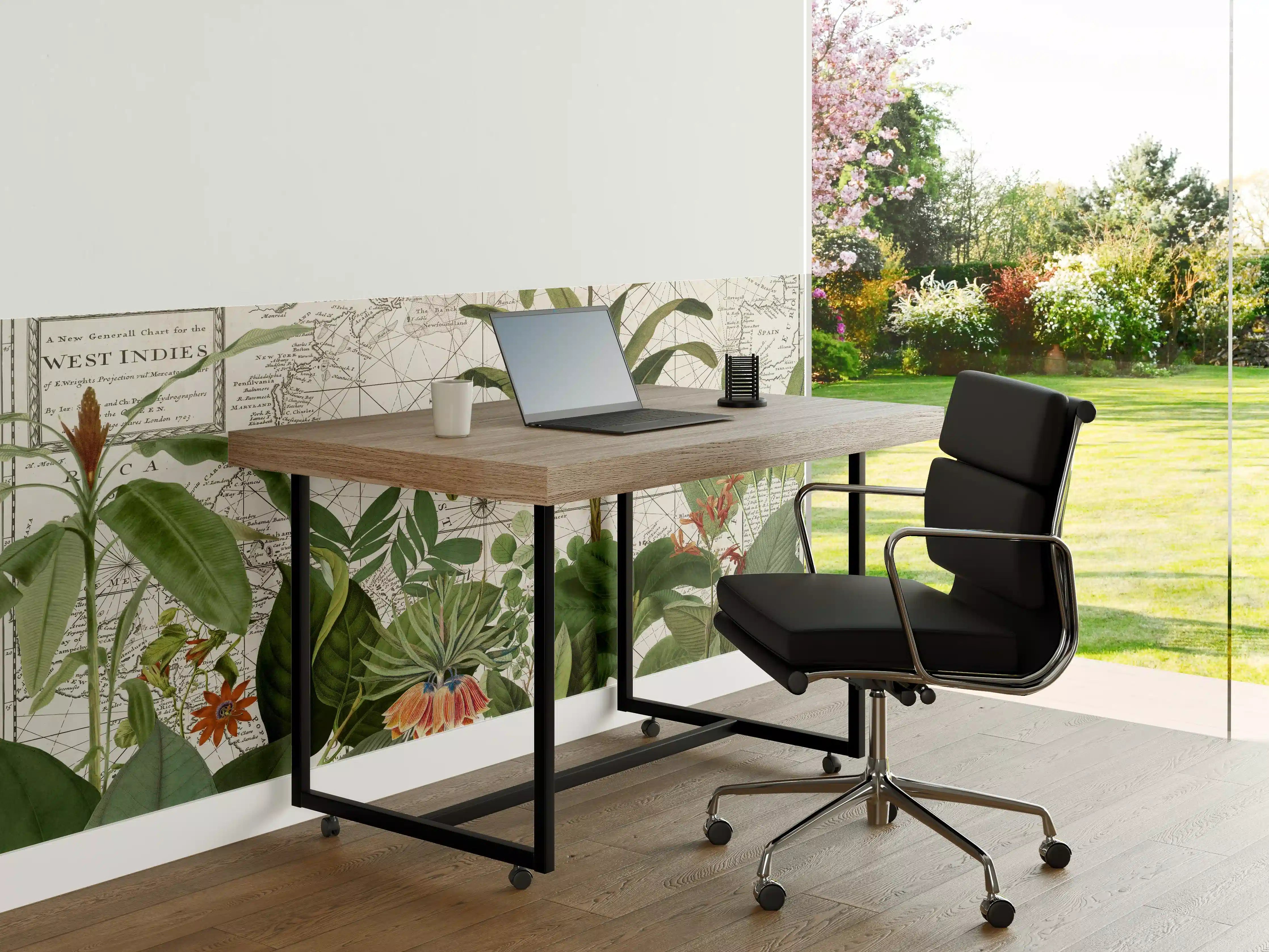 Büro Wandgestaltung - Weltkarte mit exotischen Pflanzen