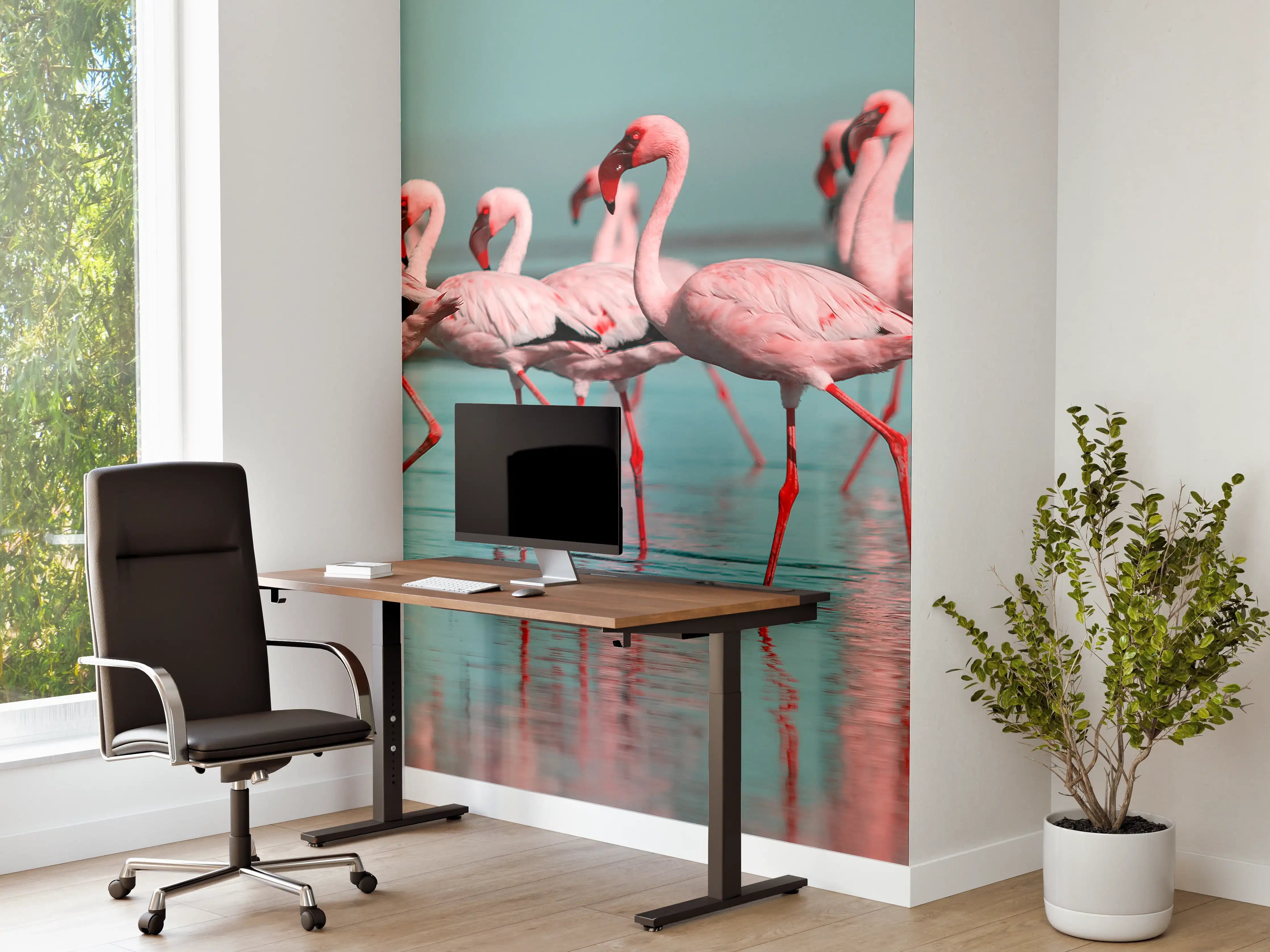 Büro Wandgestaltung - Wilde Flamingo auf dem Wasser