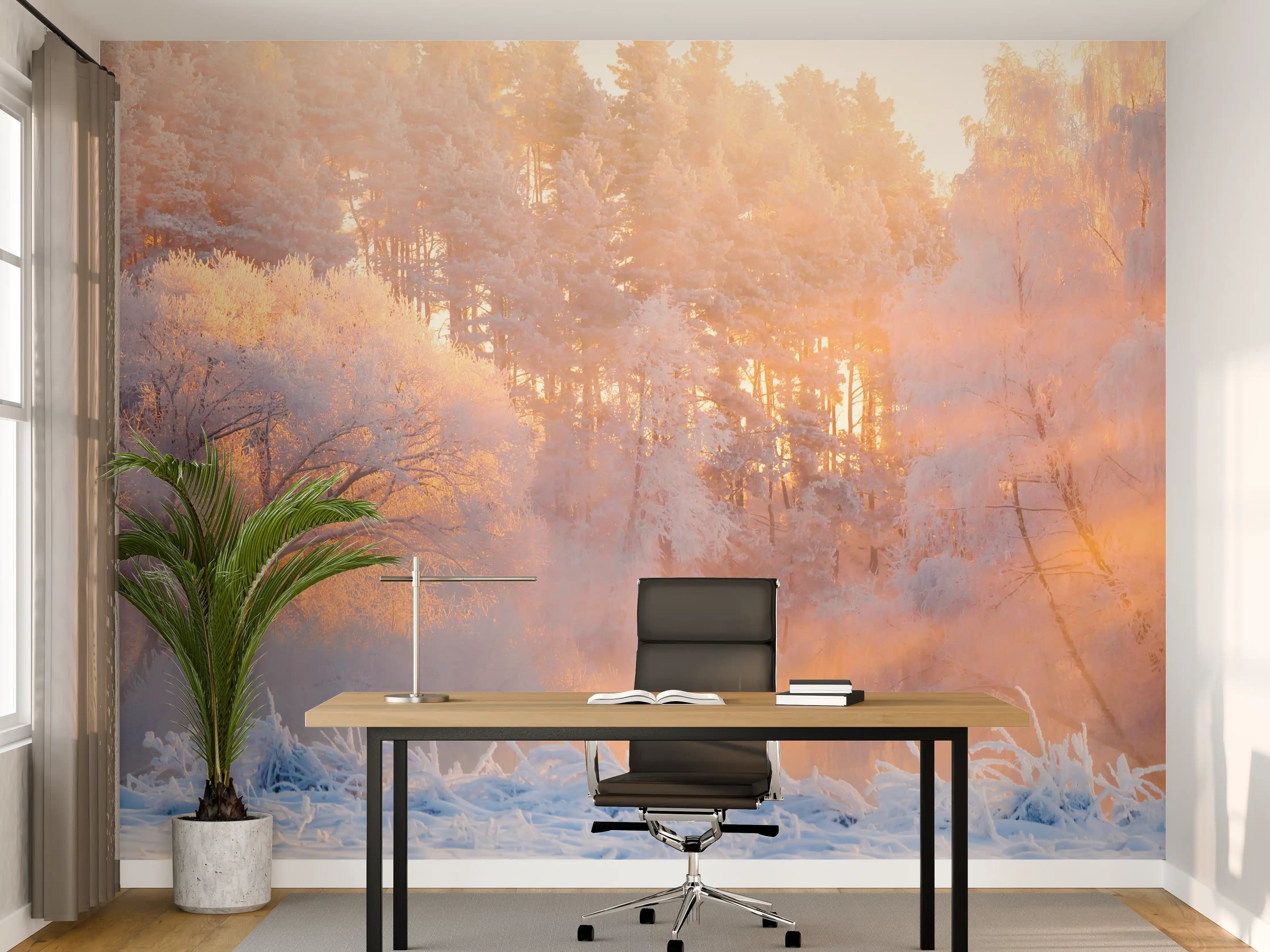 Büro Wandgestaltung - Winterliche Waldszene in Morgenstimmung