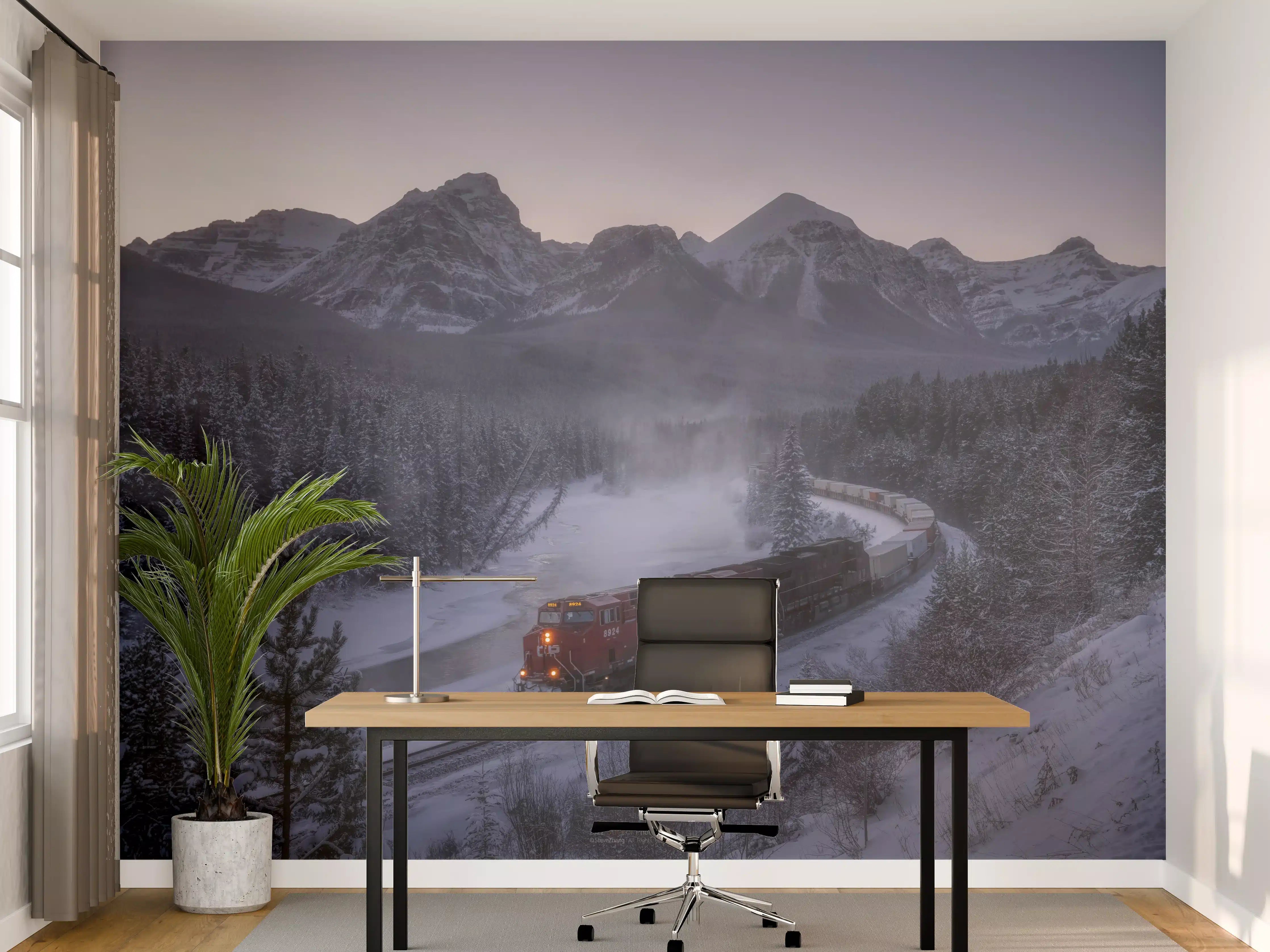Büro Wandgestaltung - Winterzug in Bergkulisse
