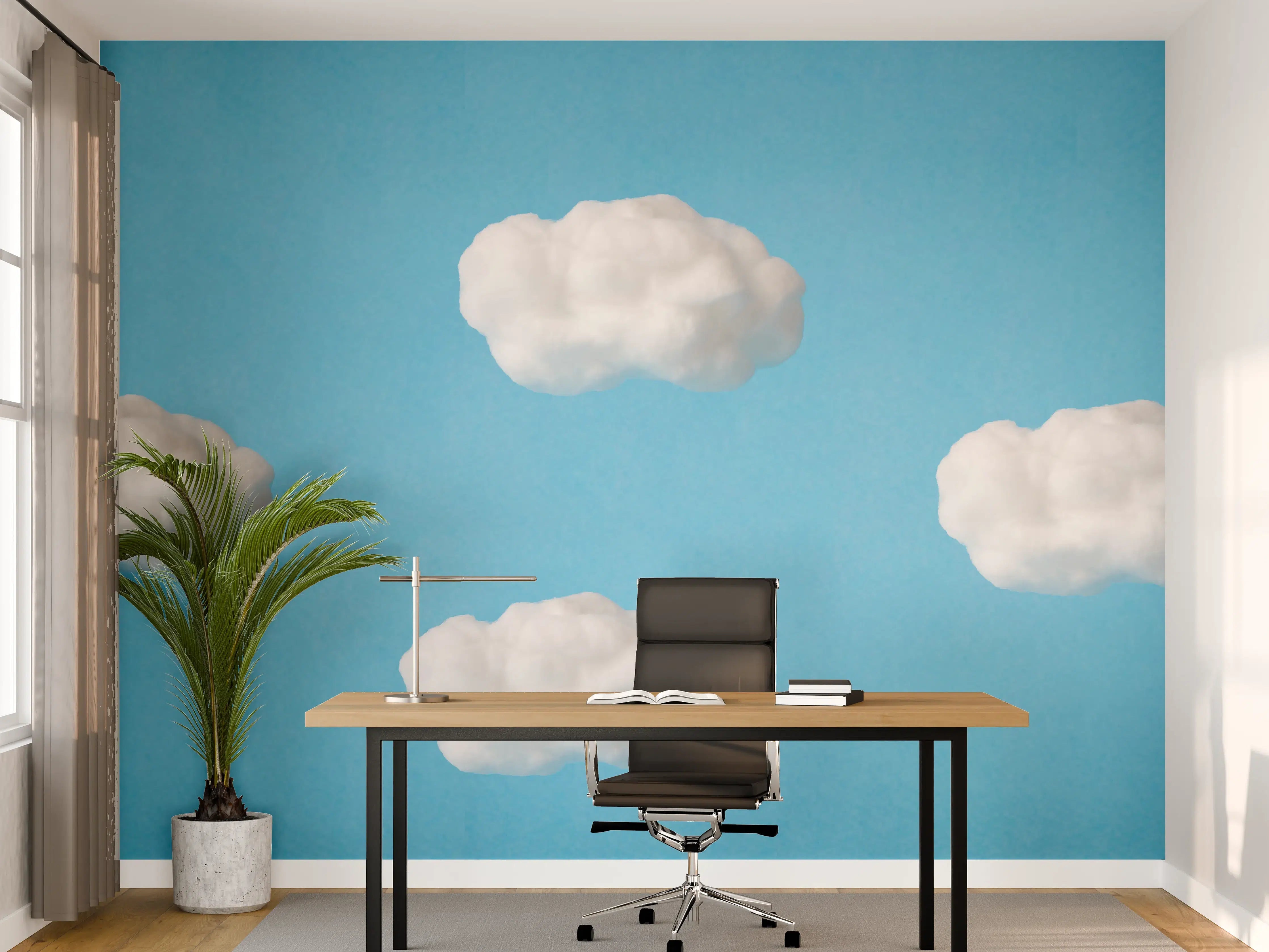 Büro Wandgestaltung - Wolke aus Watte auf himmelblauem Hintergrund