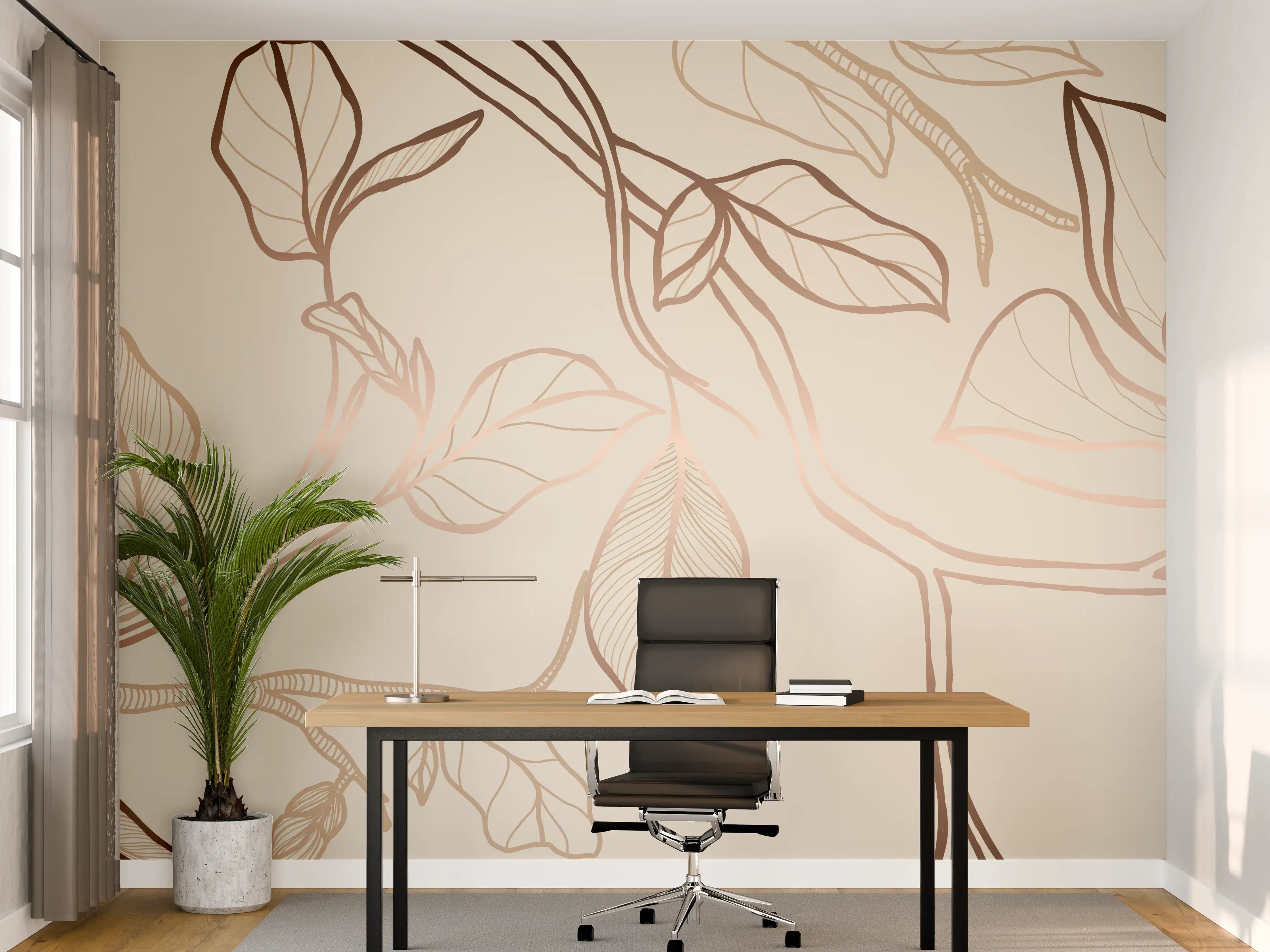 Büro Wandgestaltung - Zarte Blumenzeichnung Beige