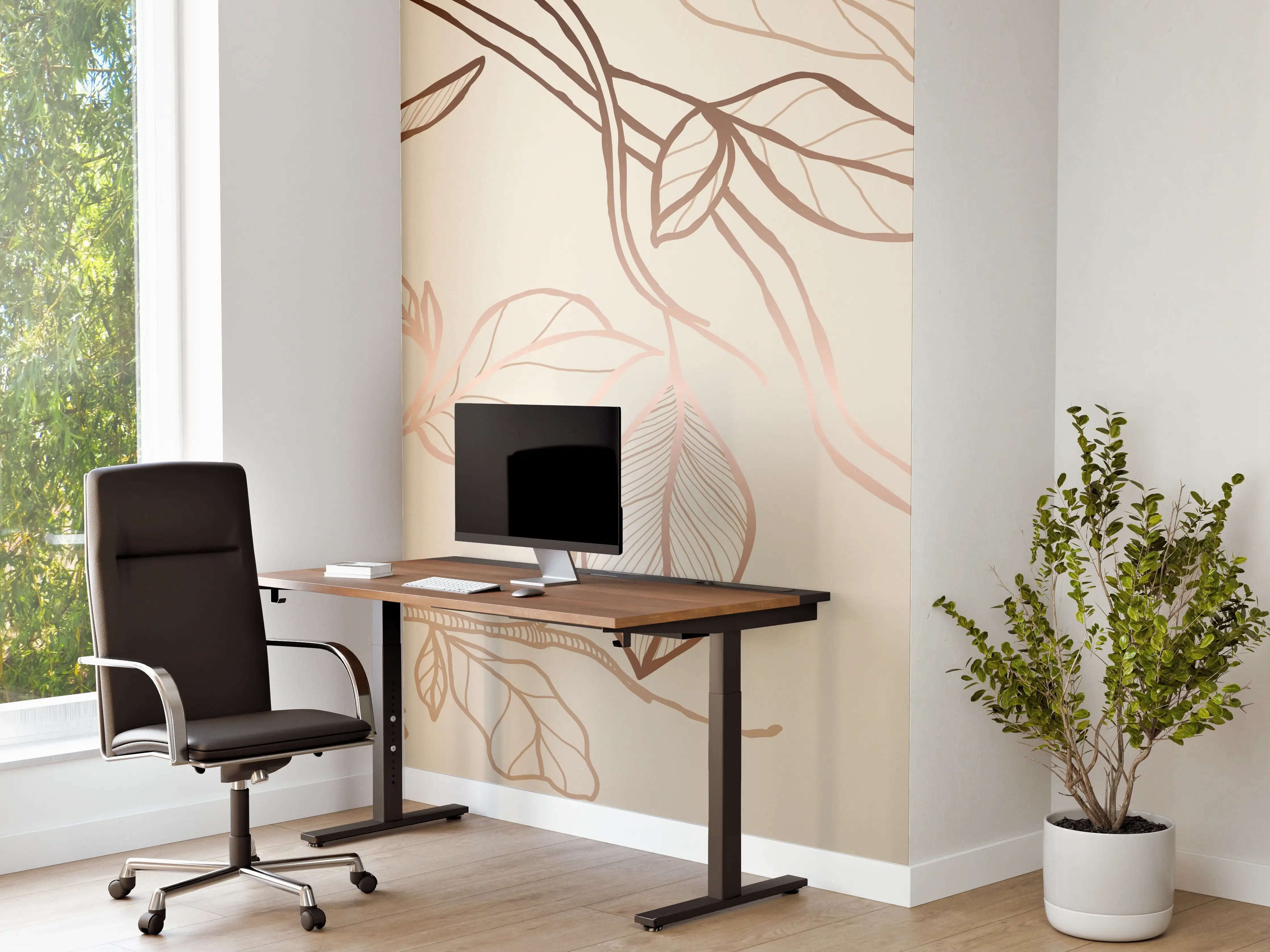 Büro Wandgestaltung - Zarte Blumenzeichnung Beige
