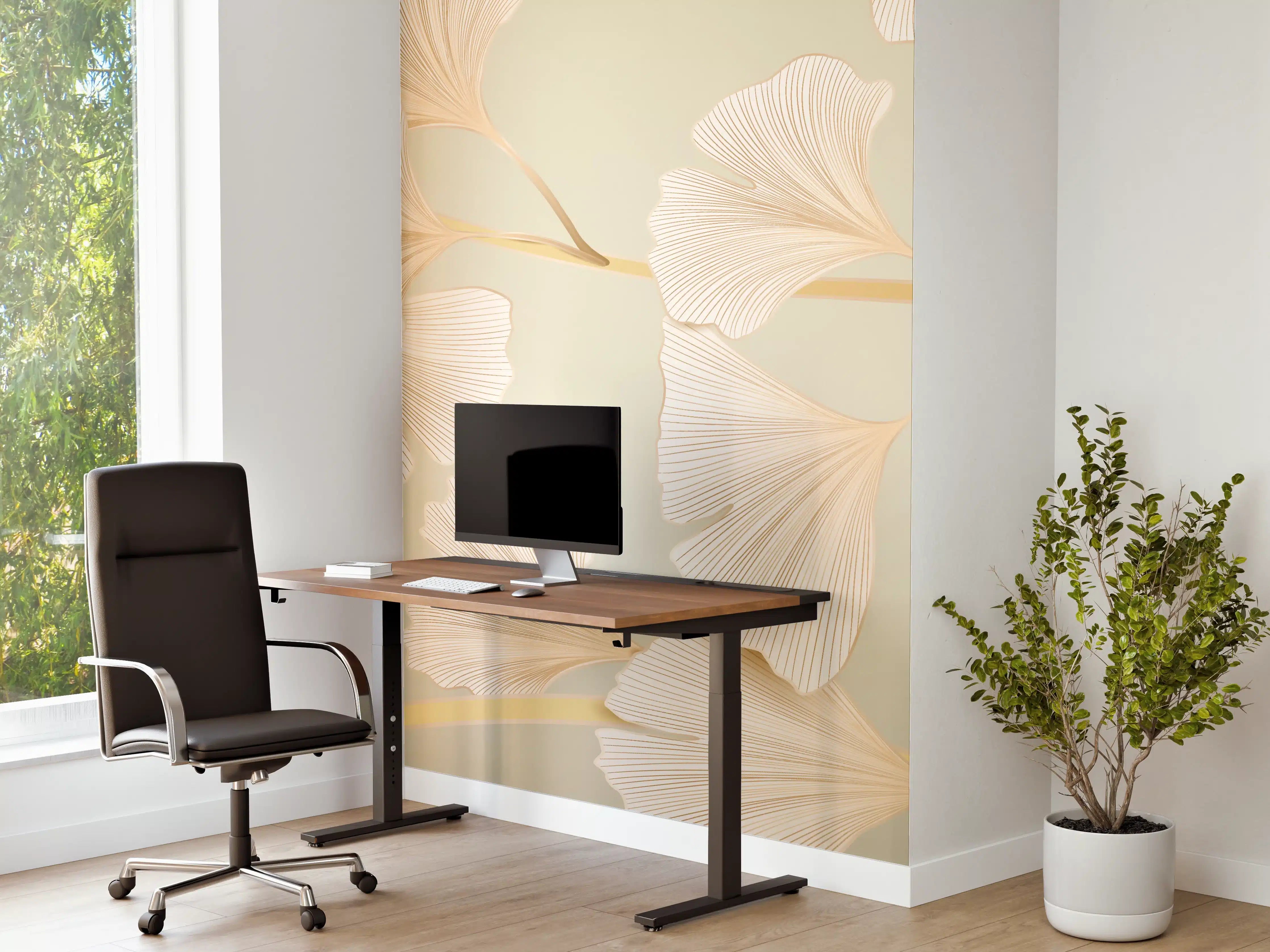 Büro Wandgestaltung - Zarte Ginkgo-Blatt-Muster