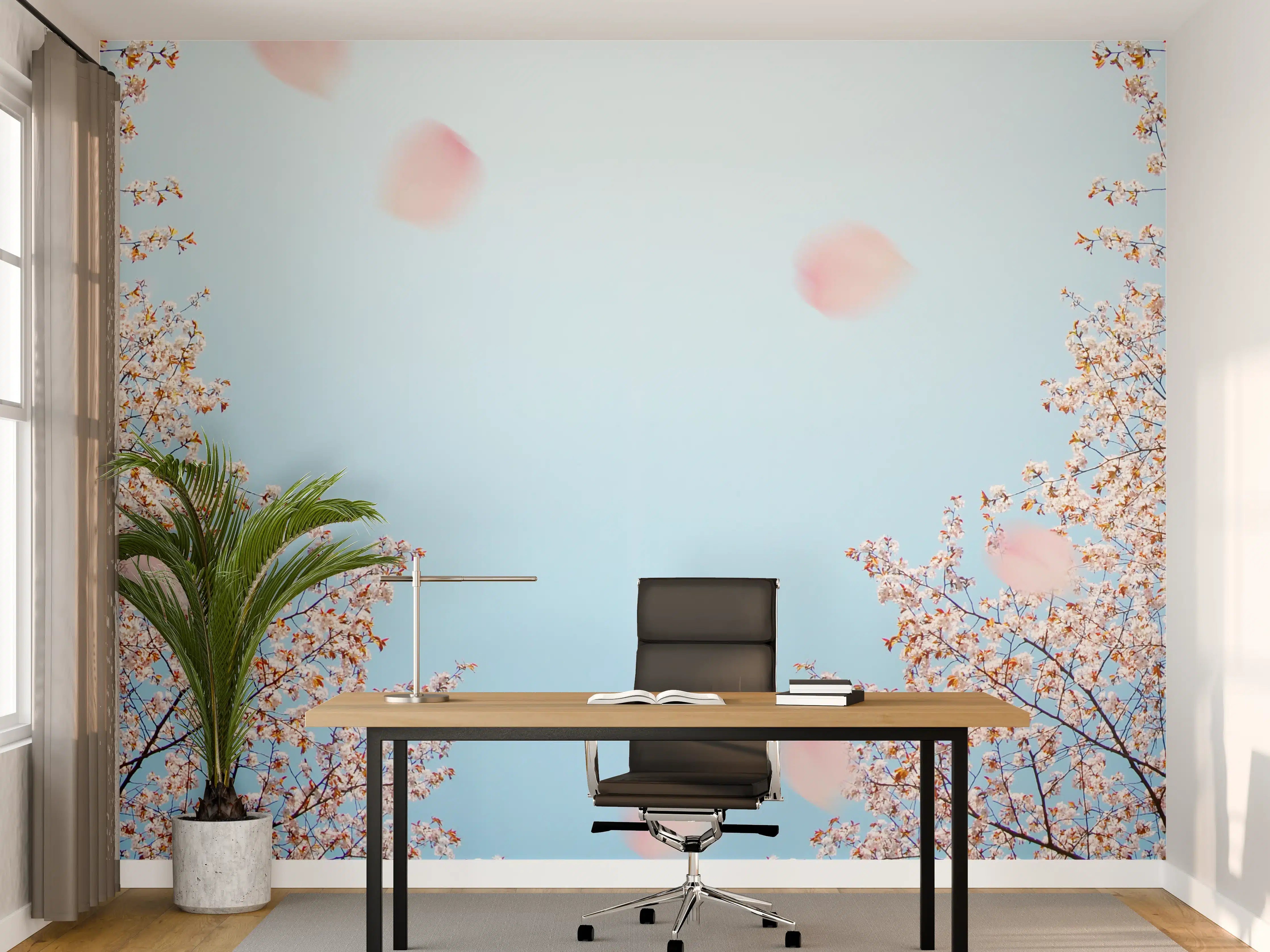 Büro Wandgestaltung - Zarte Kirschblüten im Frühlingshimmel