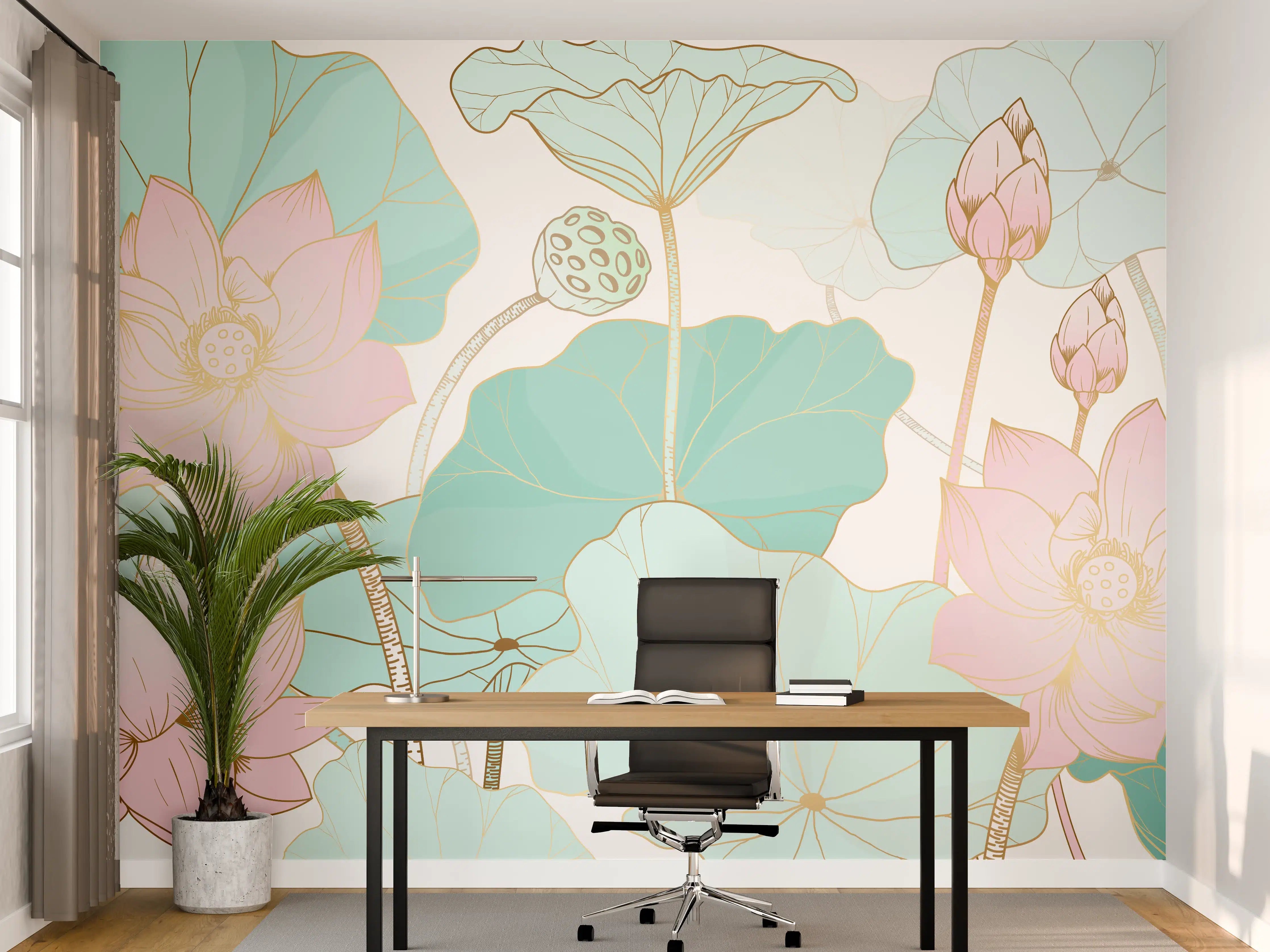 Büro Wandgestaltung - Zarte Lotusblüten Pastellfarben