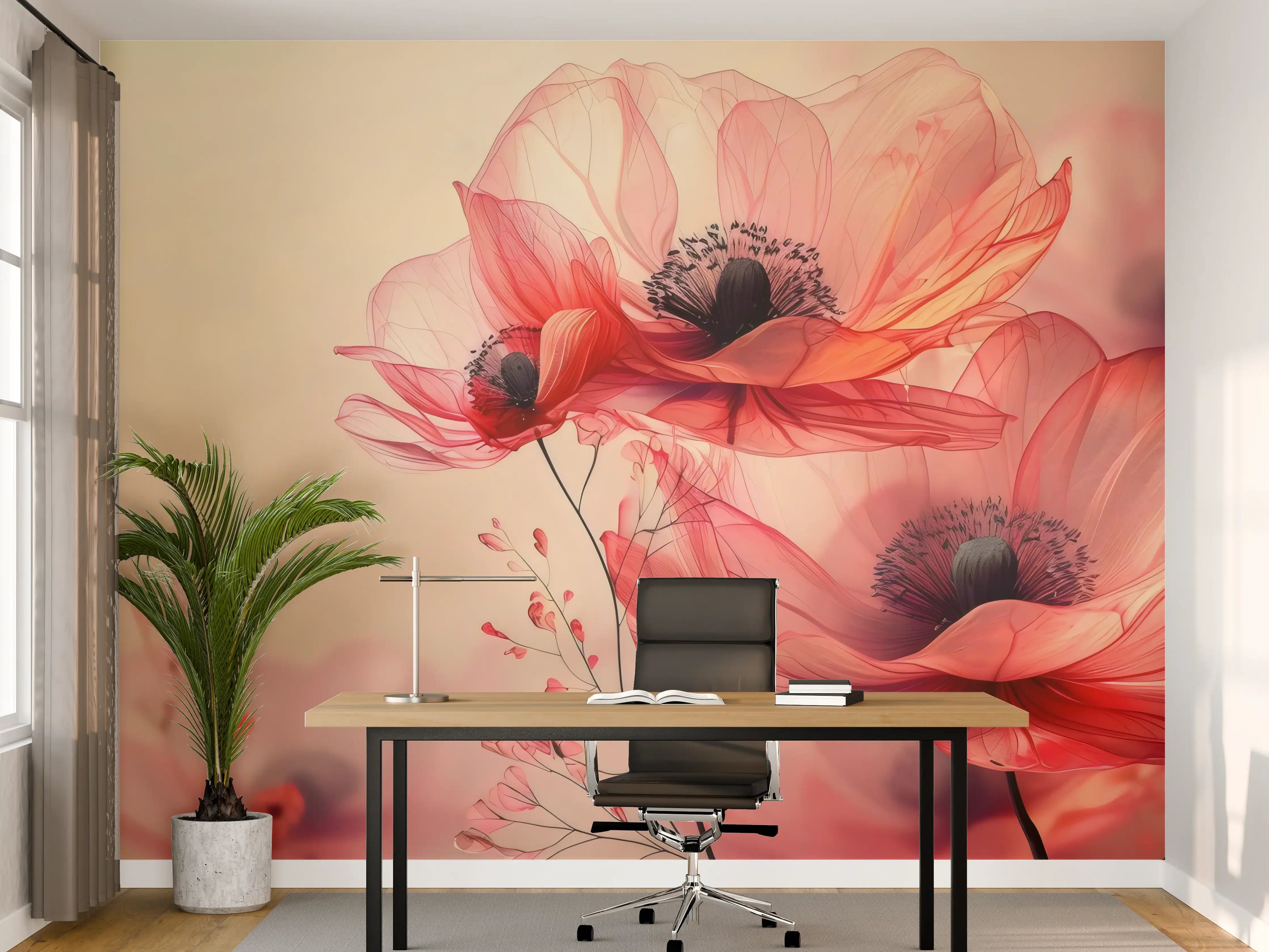 Büro Wandgestaltung - Zarte Mohnblüten in Rosa