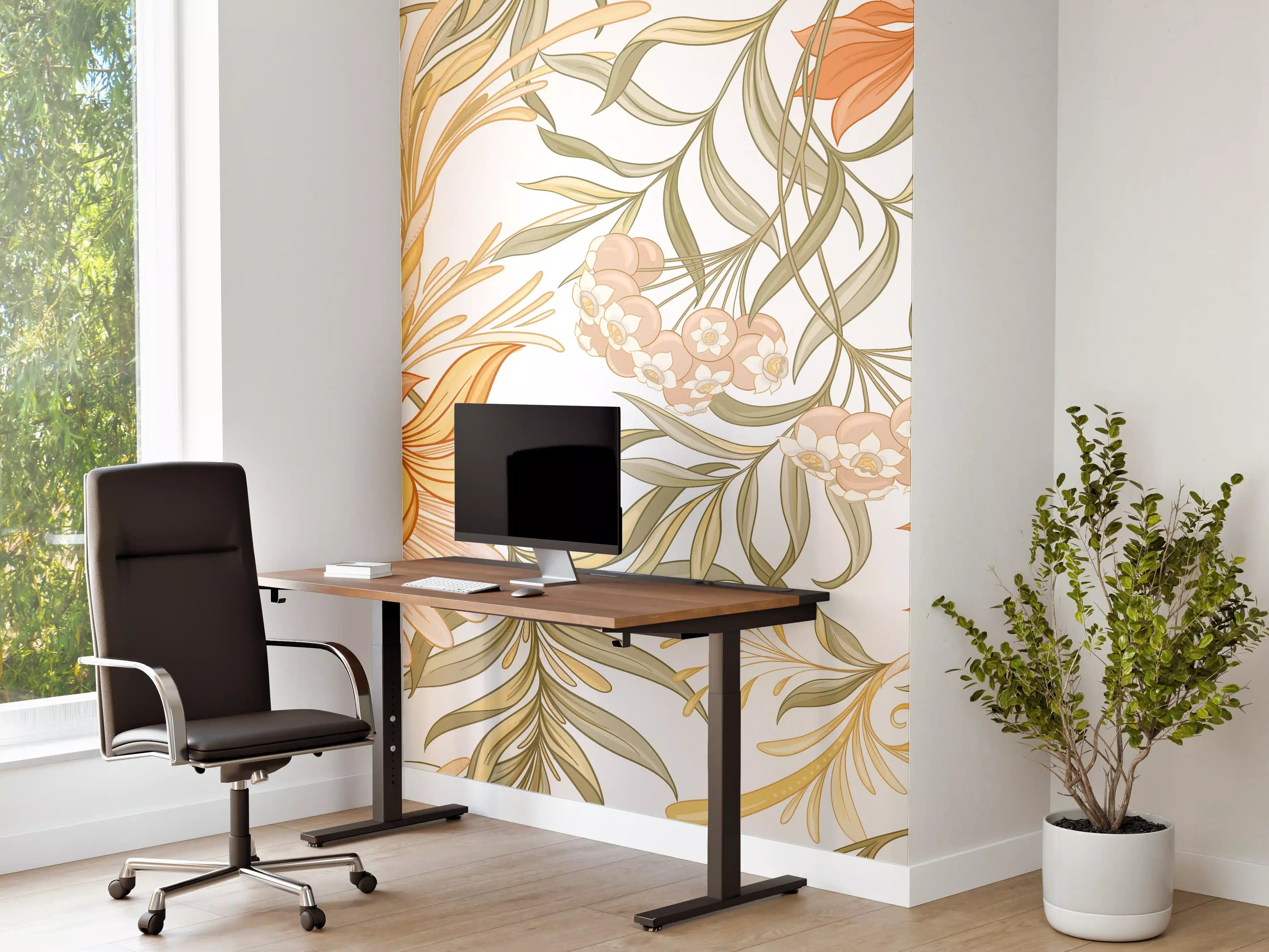 Büro Wandgestaltung - Zarte Pastellblüten mit dezenten Grautönen