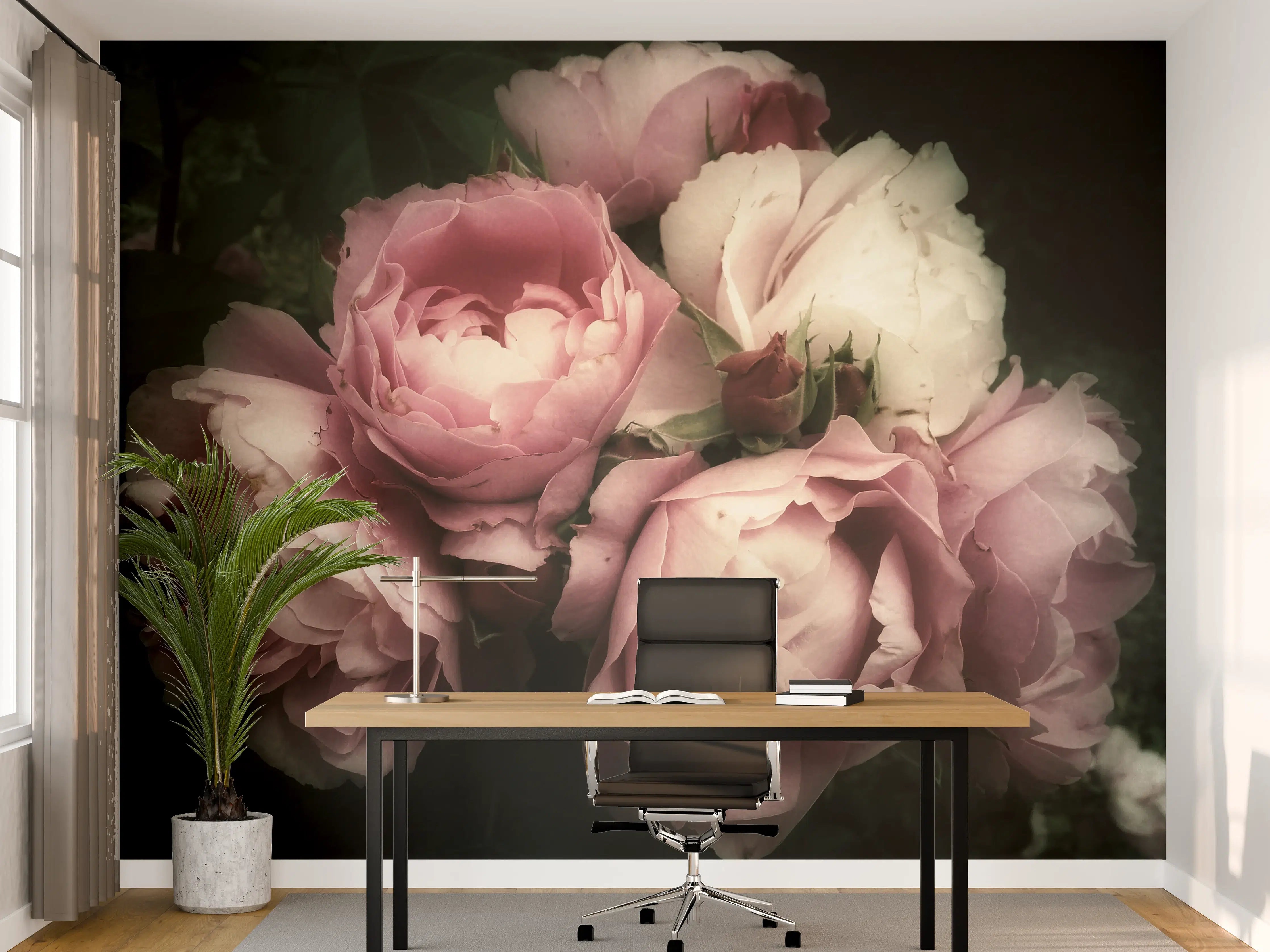 Büro Wandgestaltung - Zarte Rosen in Pastellfarben