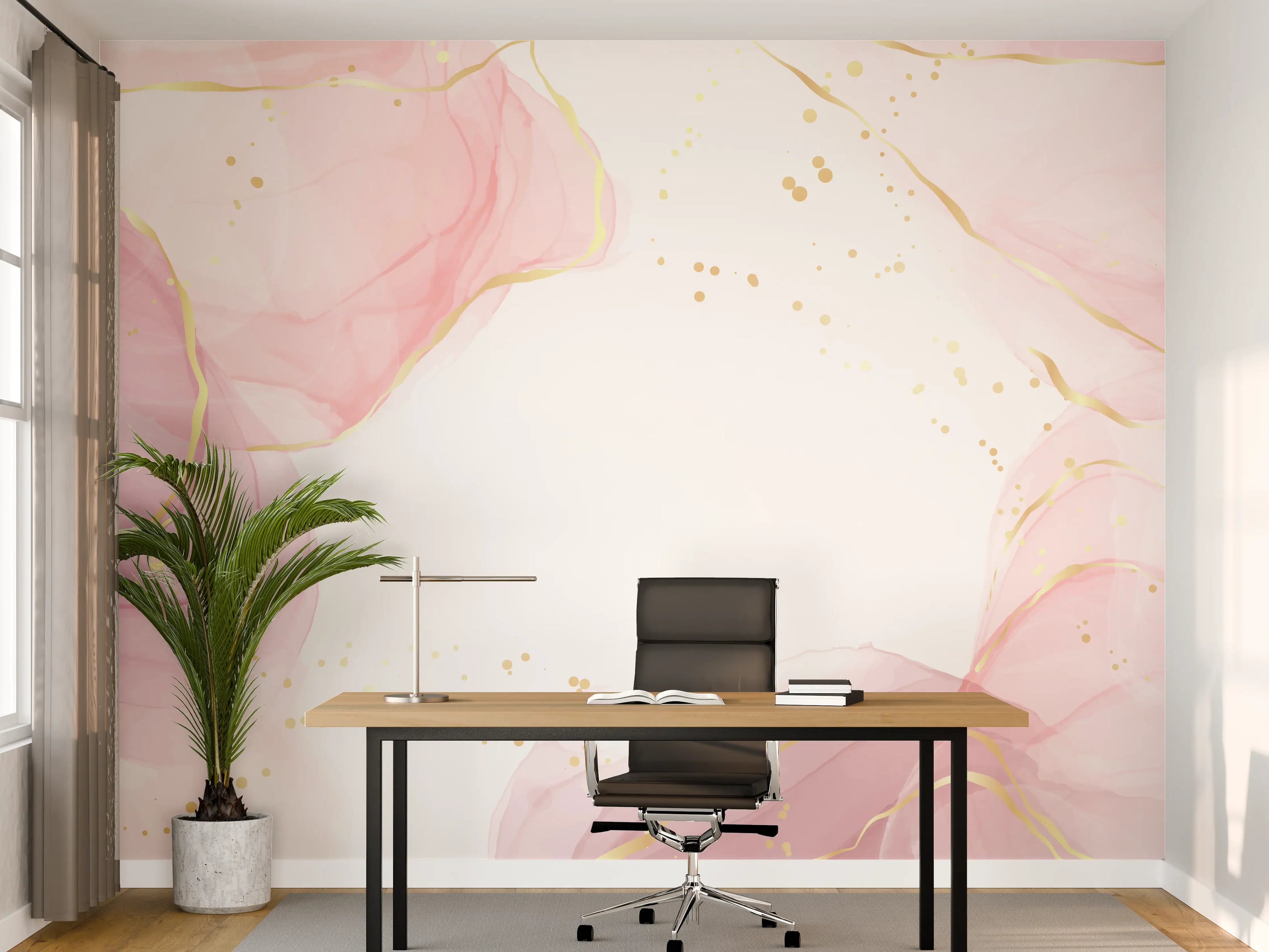 Büro Wandgestaltung - Zartrosa Blumen Aquarell-Design