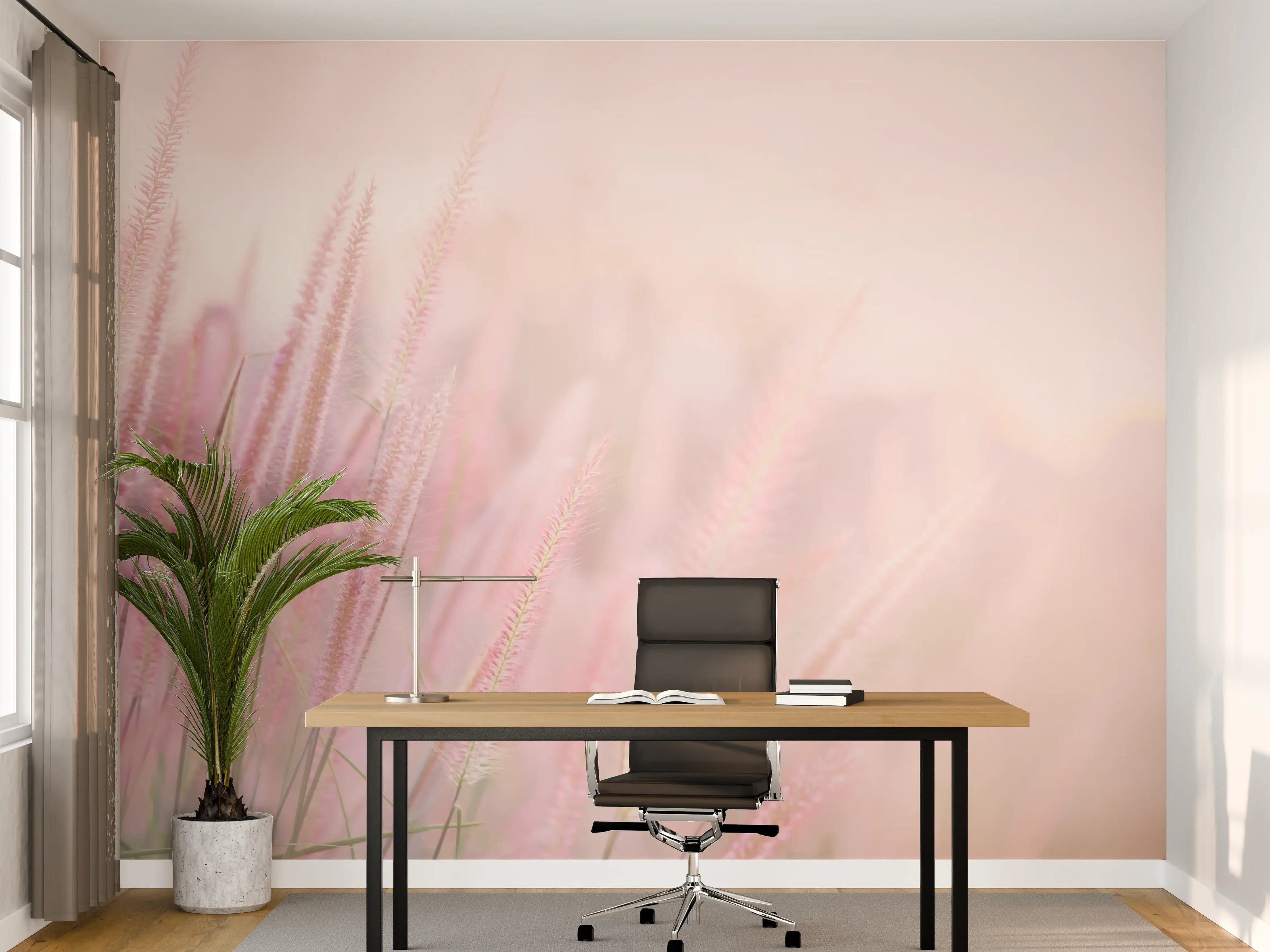Büro Wandgestaltung - Zartrosa Gräser Unschärfekulisse