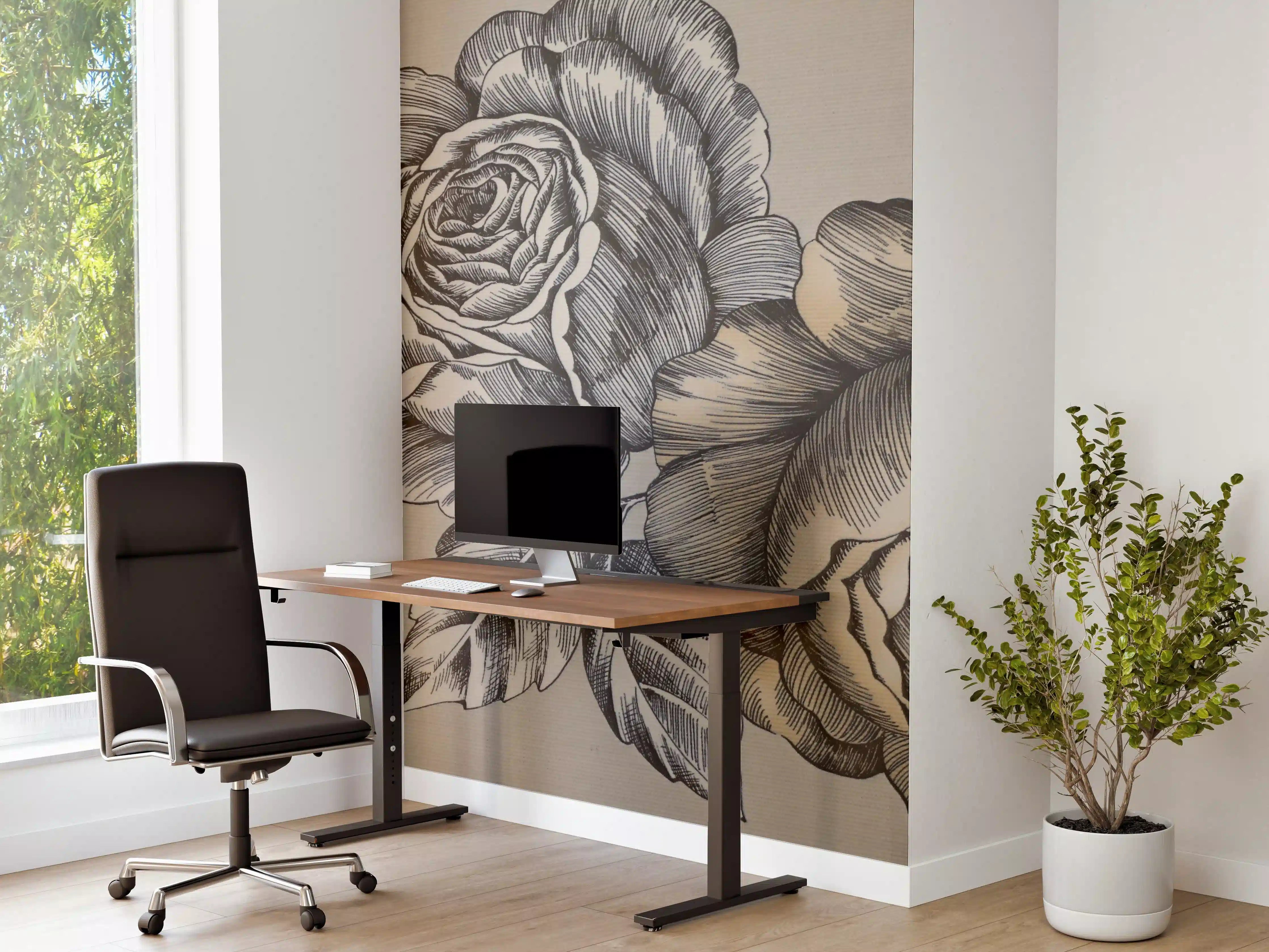 Büro Wandgestaltung - Zeichnung Monochrome Rosen