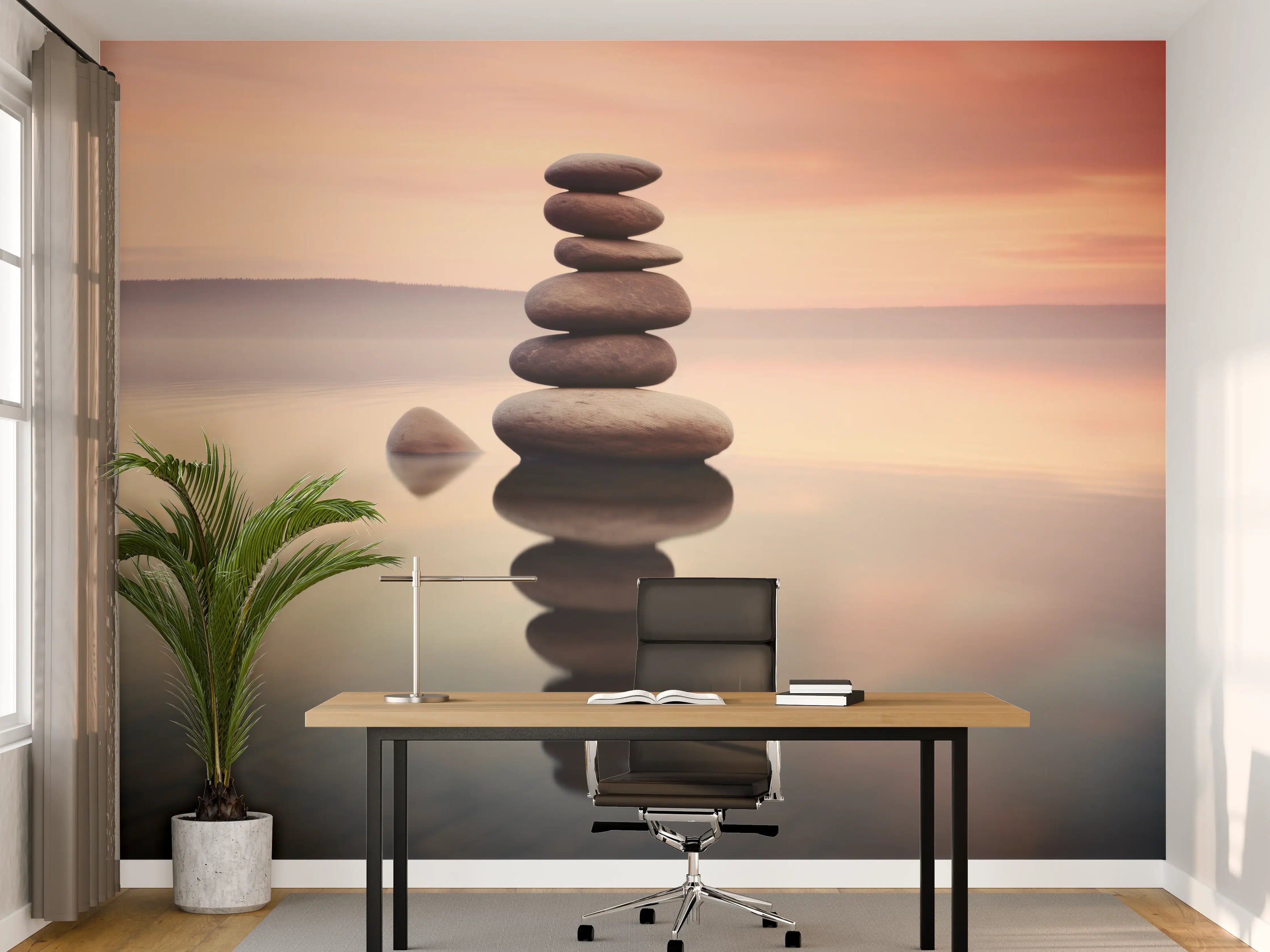 Büro Wandgestaltung - Zen-Steine am rosa Sonnenuntergang
