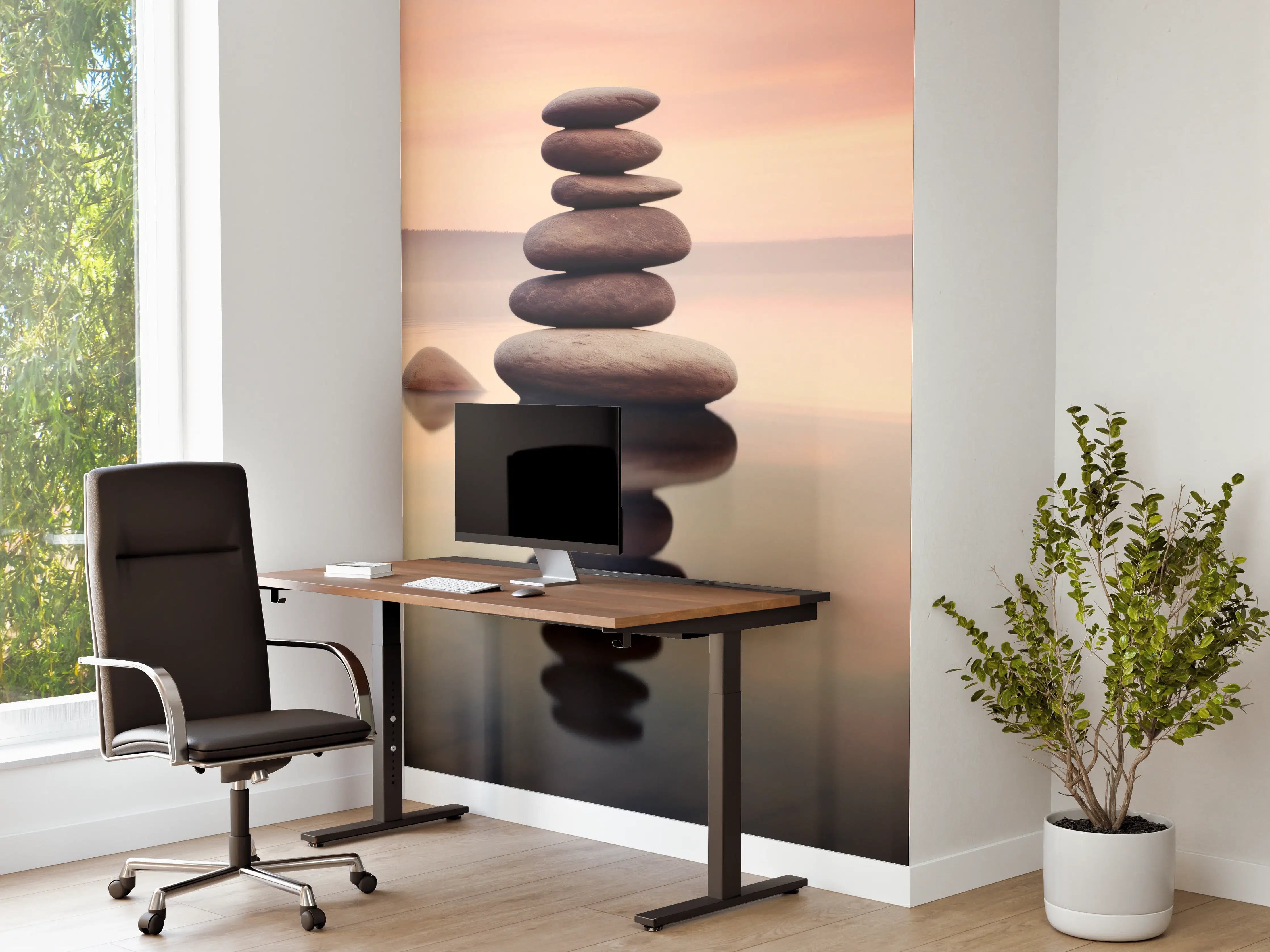 Büro Wandgestaltung - Zen-Steine am rosa Sonnenuntergang