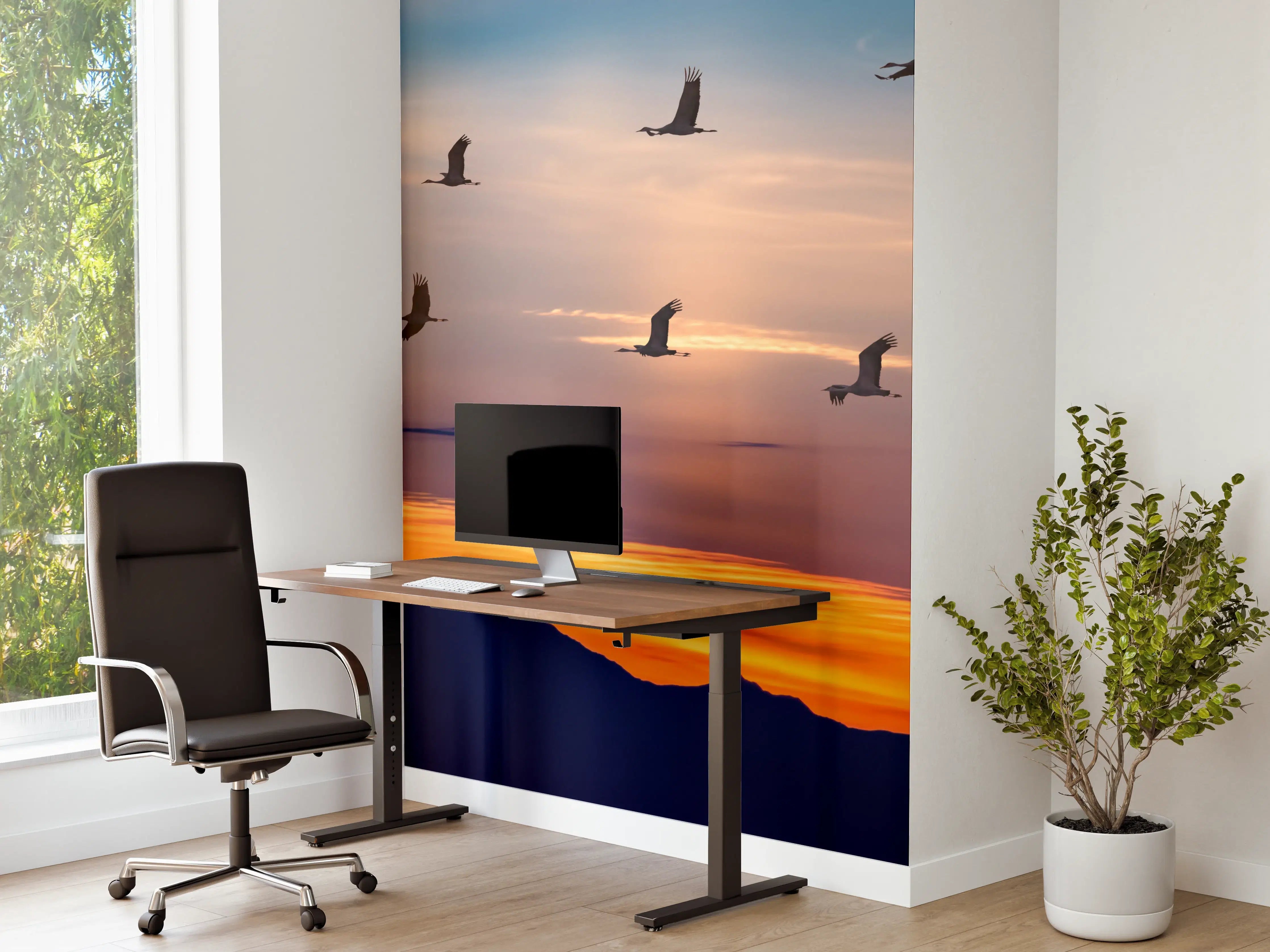 Büro Wandgestaltung - Zugvögel fliegen bei Sonnenuntergang