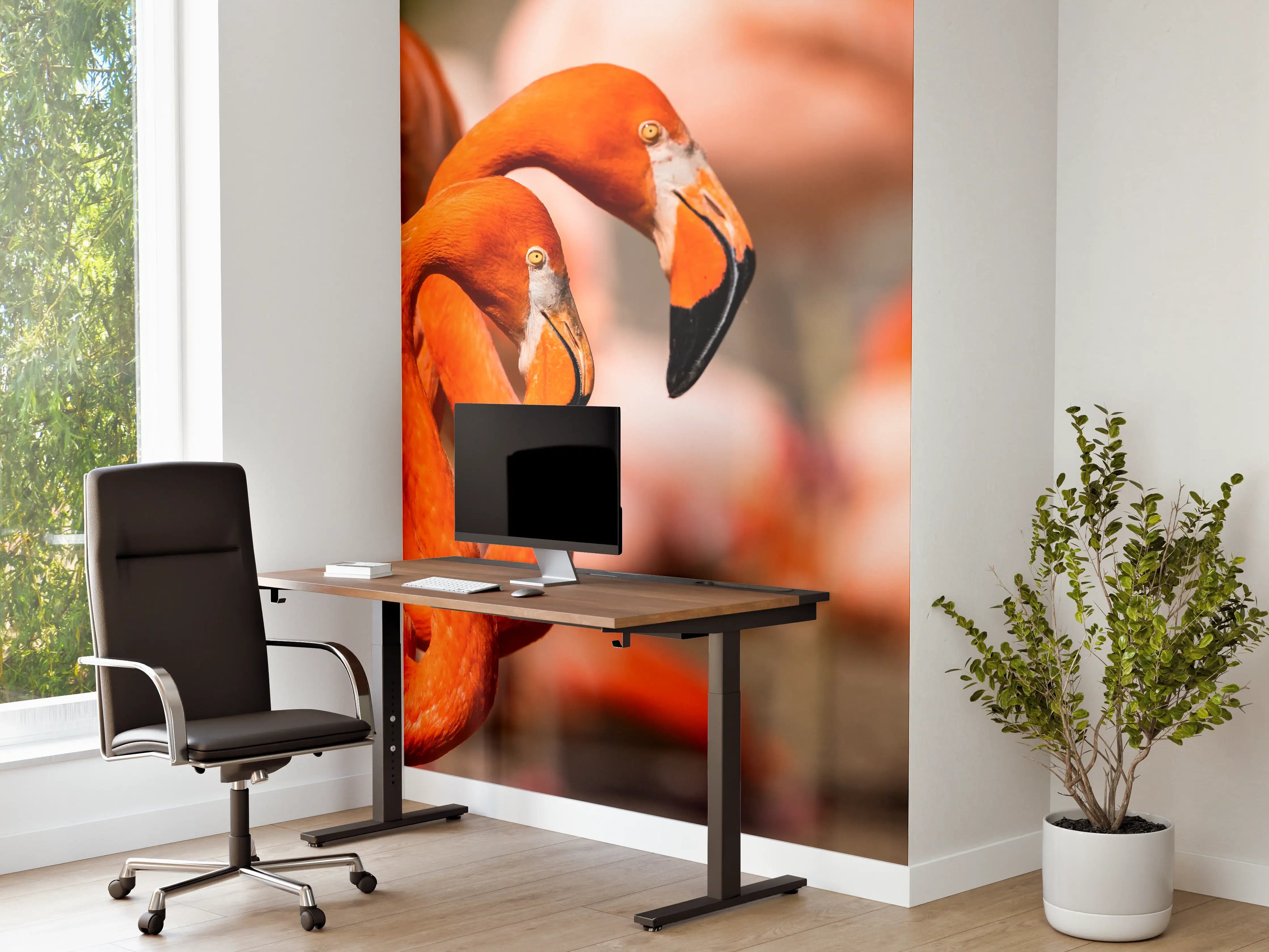 Büro Wandgestaltung - Zwei Flamingos in der Herde