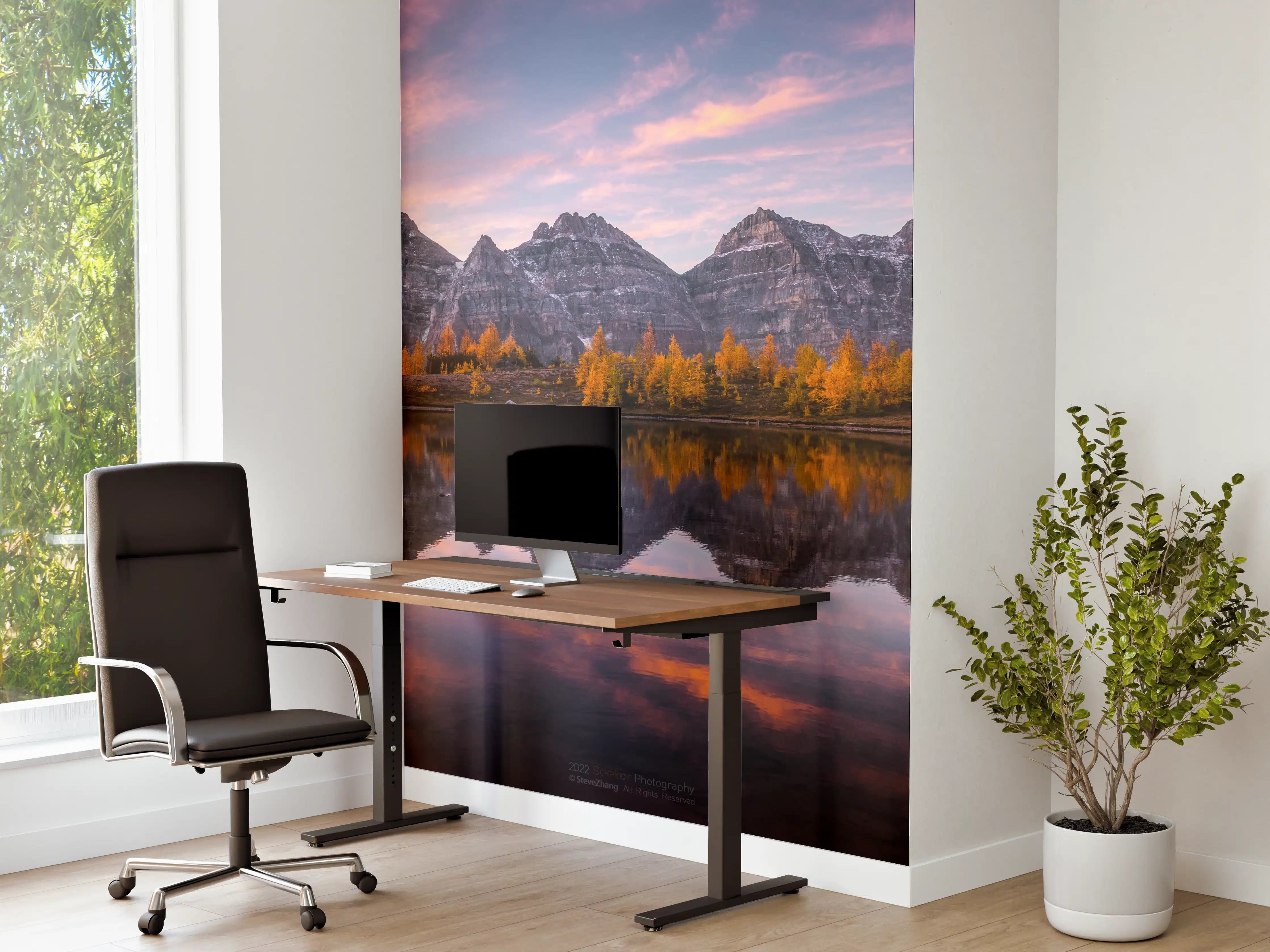 Büro Wandgestaltung - "Moderne Blumenmuster Leinwandbild in Blau und Grün - Handgemalt"
