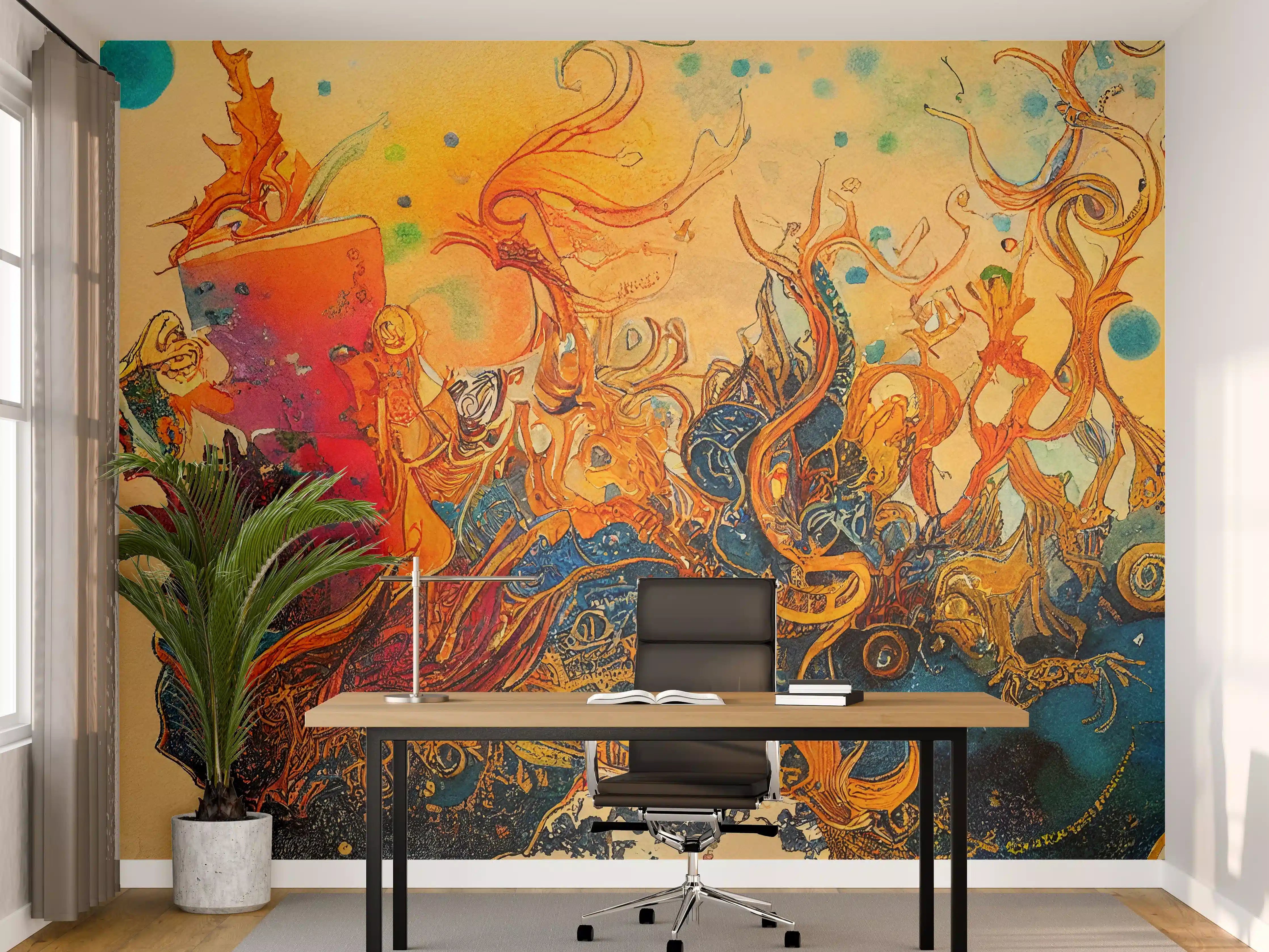 Büro Wandgestaltung - abstrakte bunte Aquarell-Design Illustration