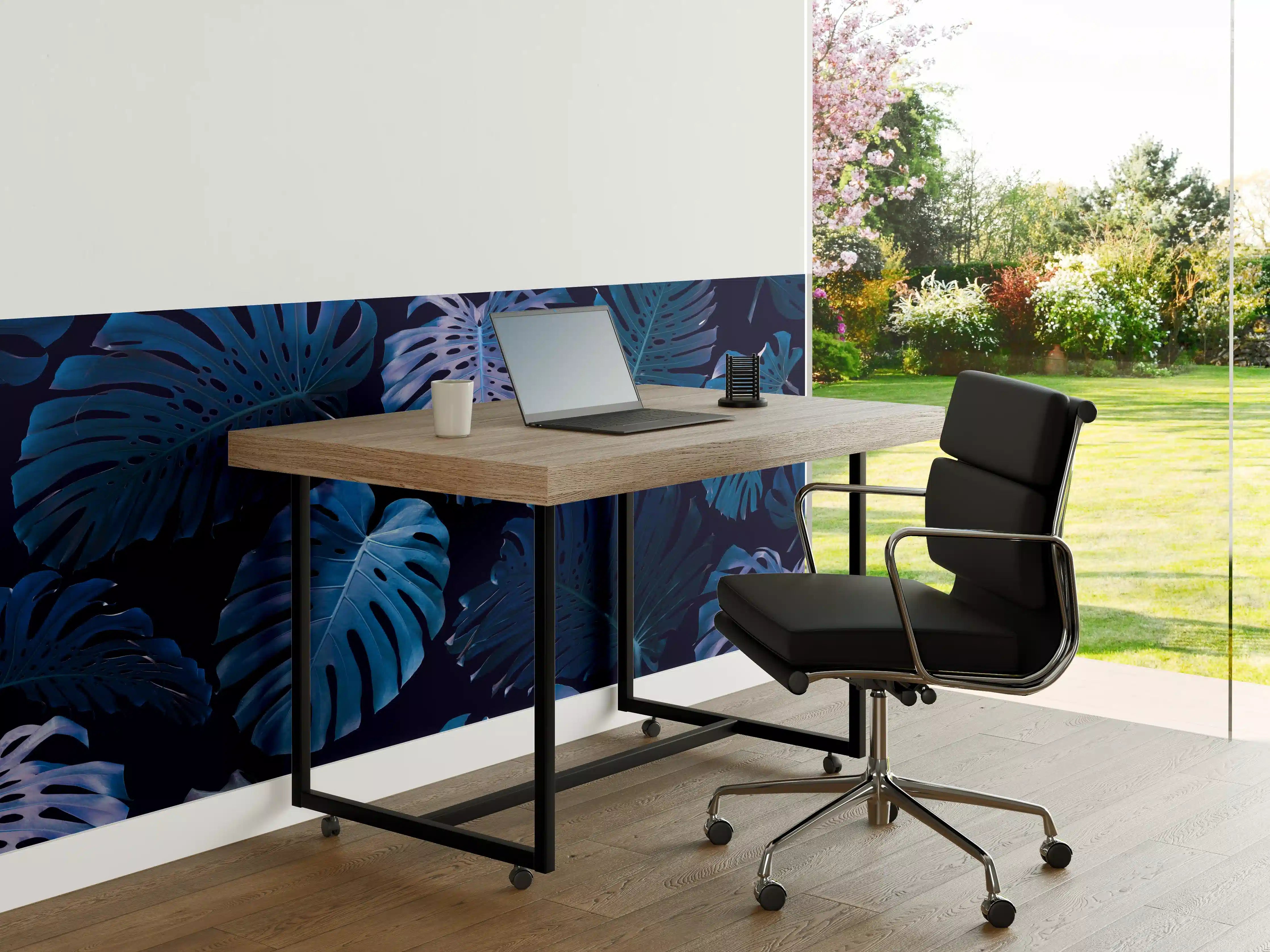 Büro Wandgestaltung - bläuliche Dschungel Blätter