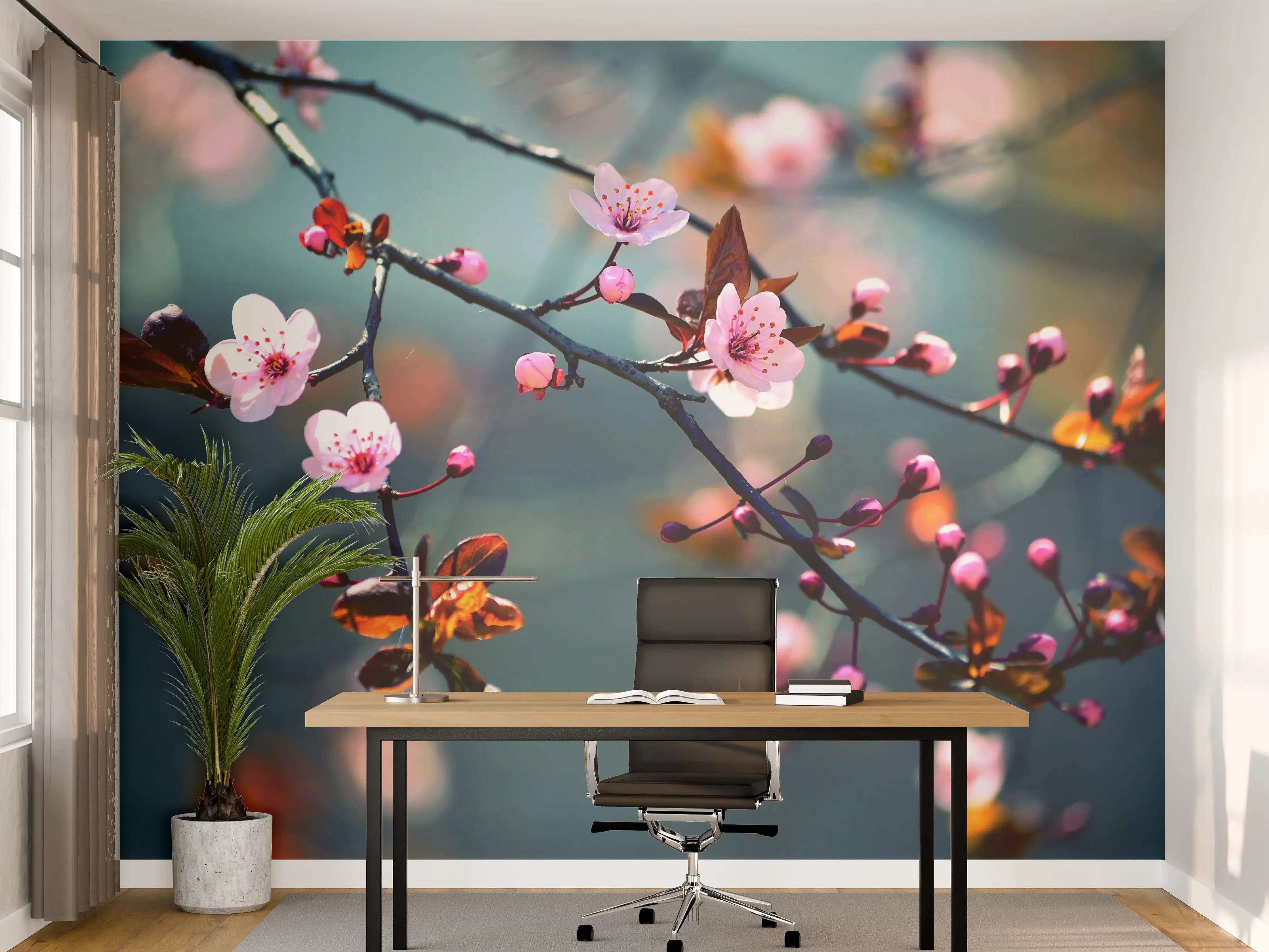 Büro Wandgestaltung - blühender japanischer Kirchblütenbaum
