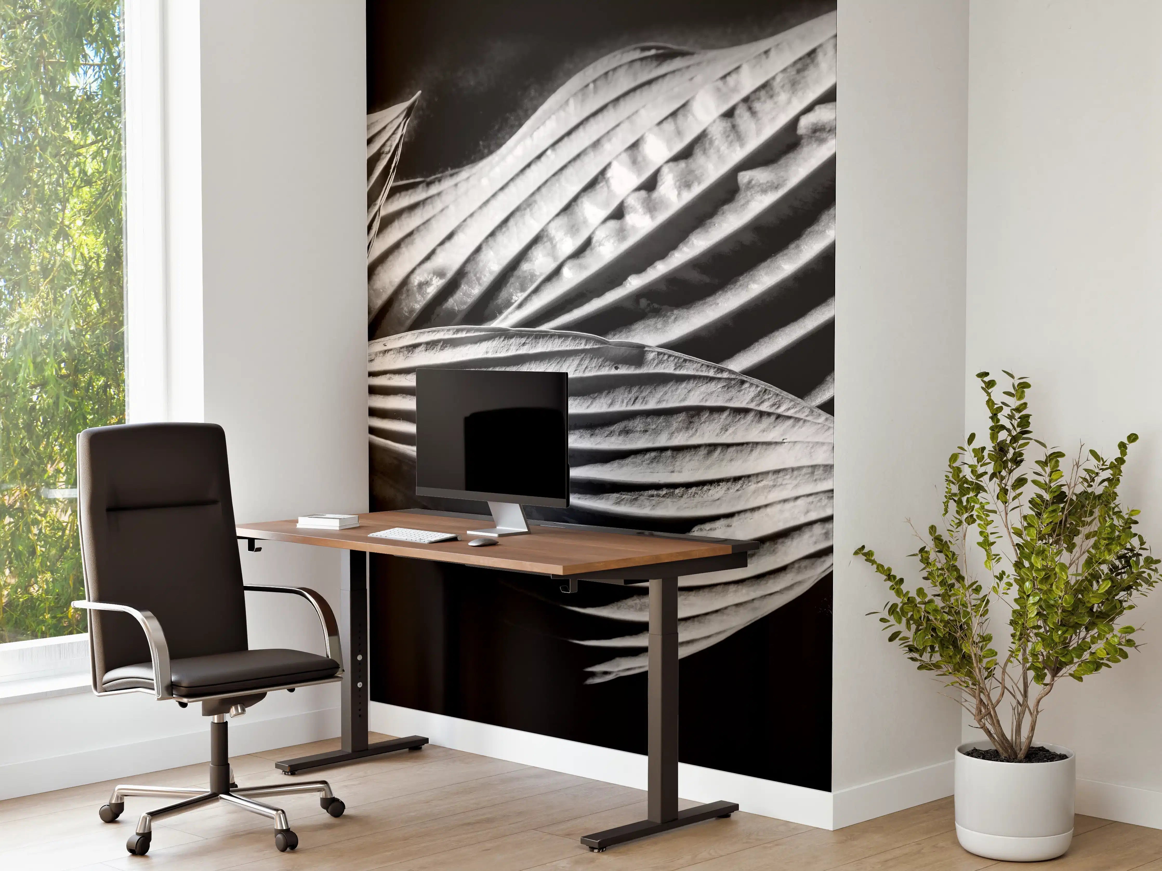 Büro Wandgestaltung - drei Blätter auf dunklem Hintergrund