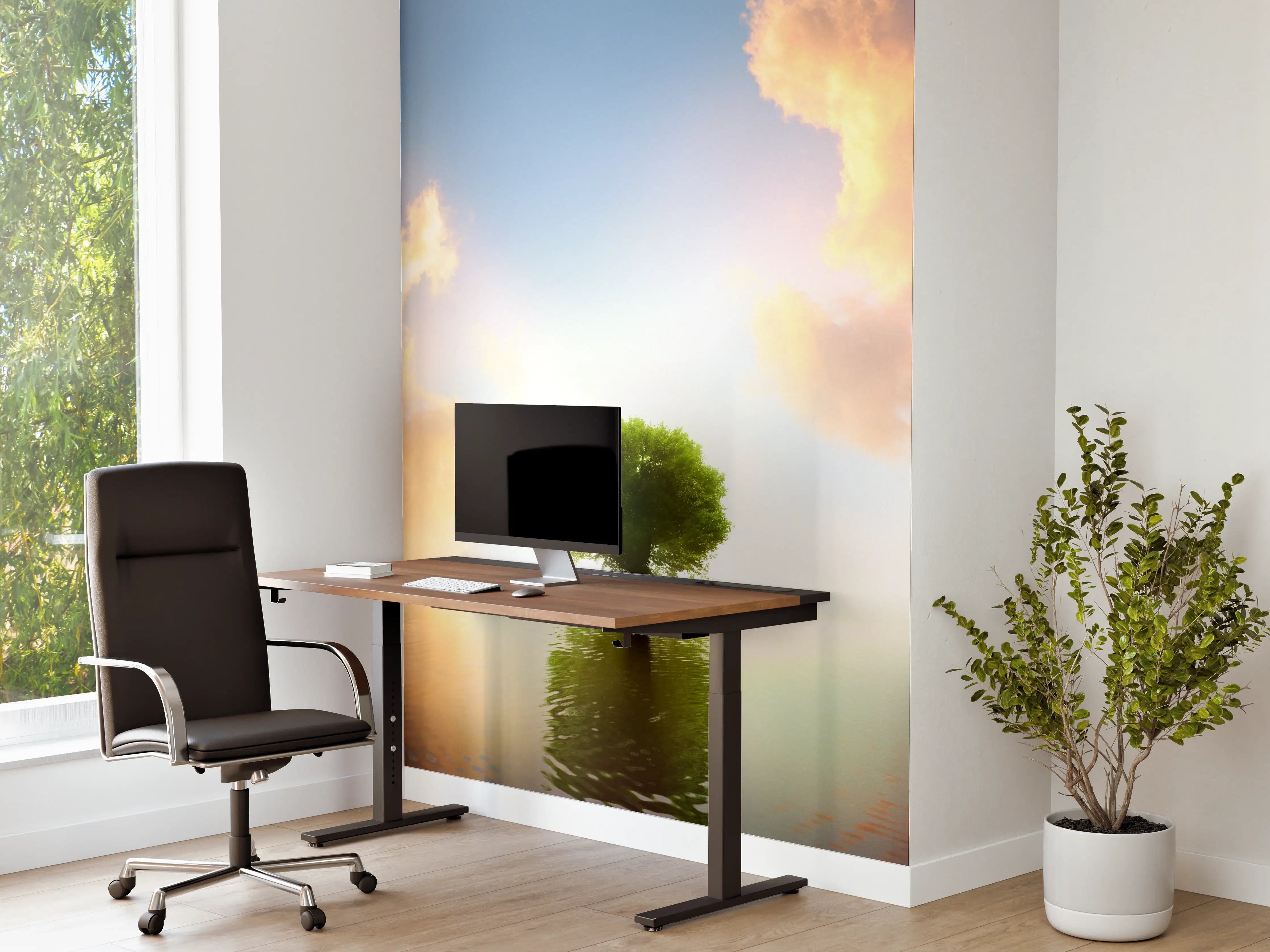 Büro Wandgestaltung - kraftvoller Baum mitten im See