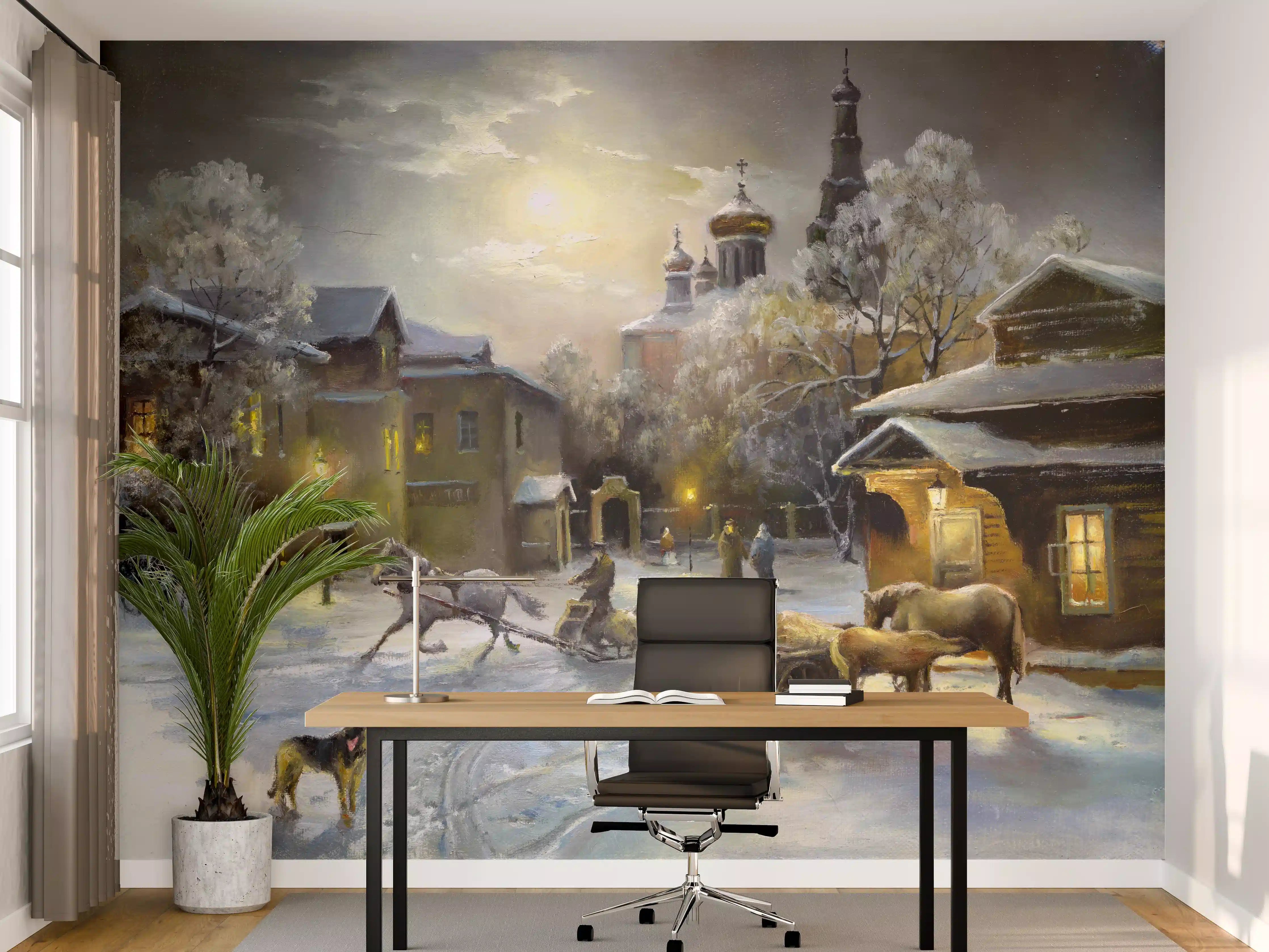 Büro Wandgestaltung - ländliches Dorf im Winter