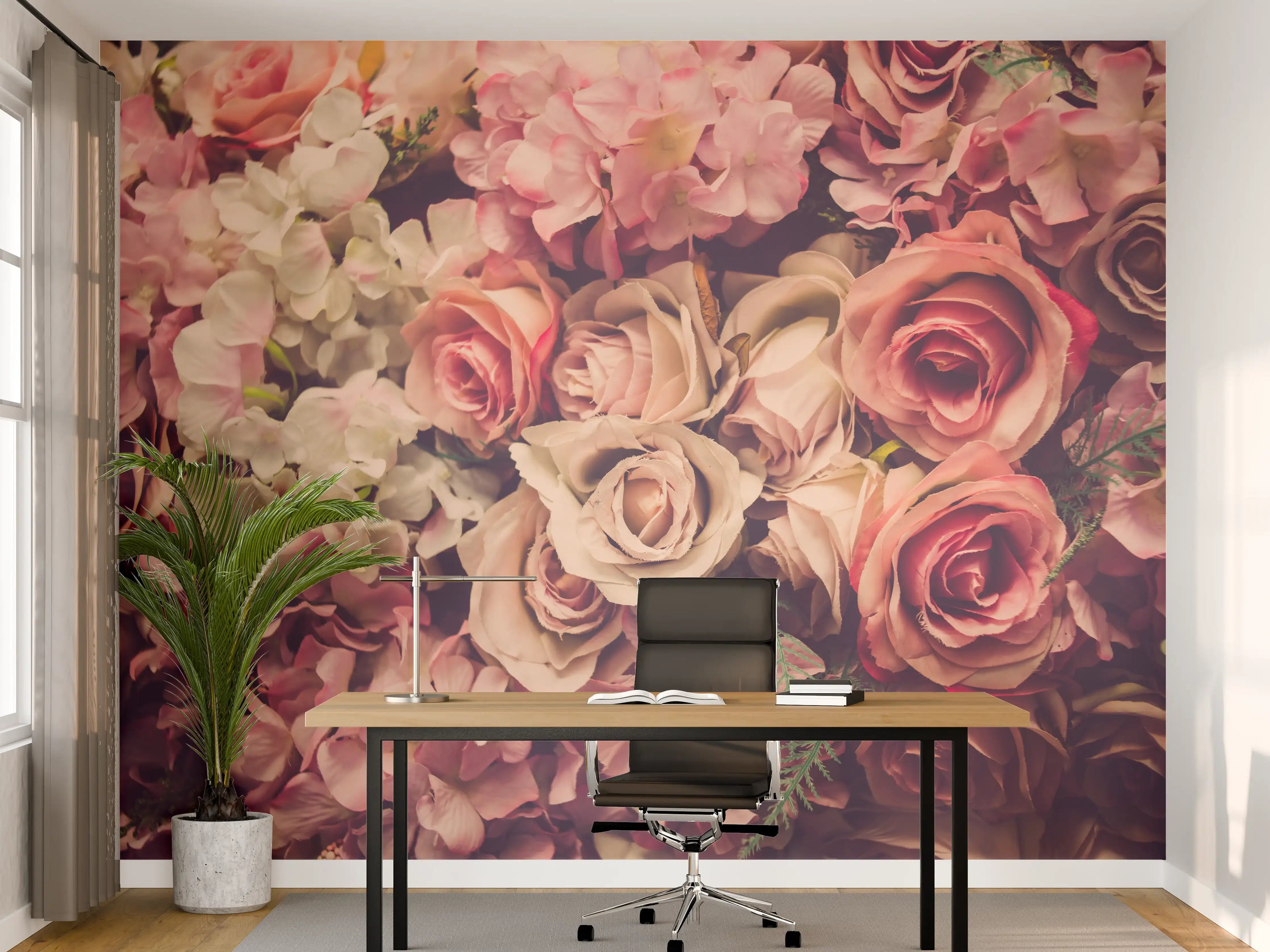 Büro Wandgestaltung - retro rosa Rosen
