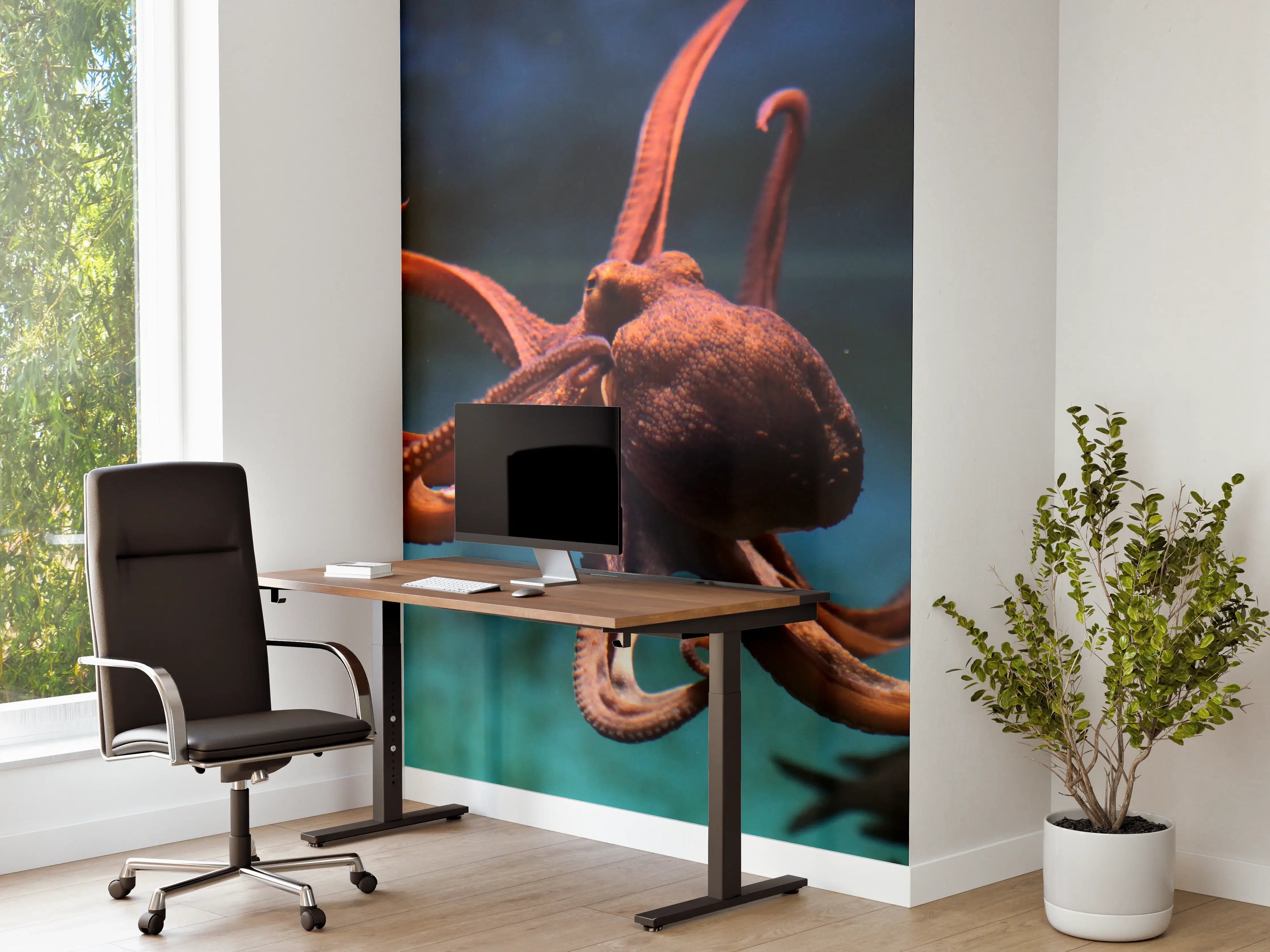 Büro Wandgestaltung - rötlicher Oktopus Unterwasser