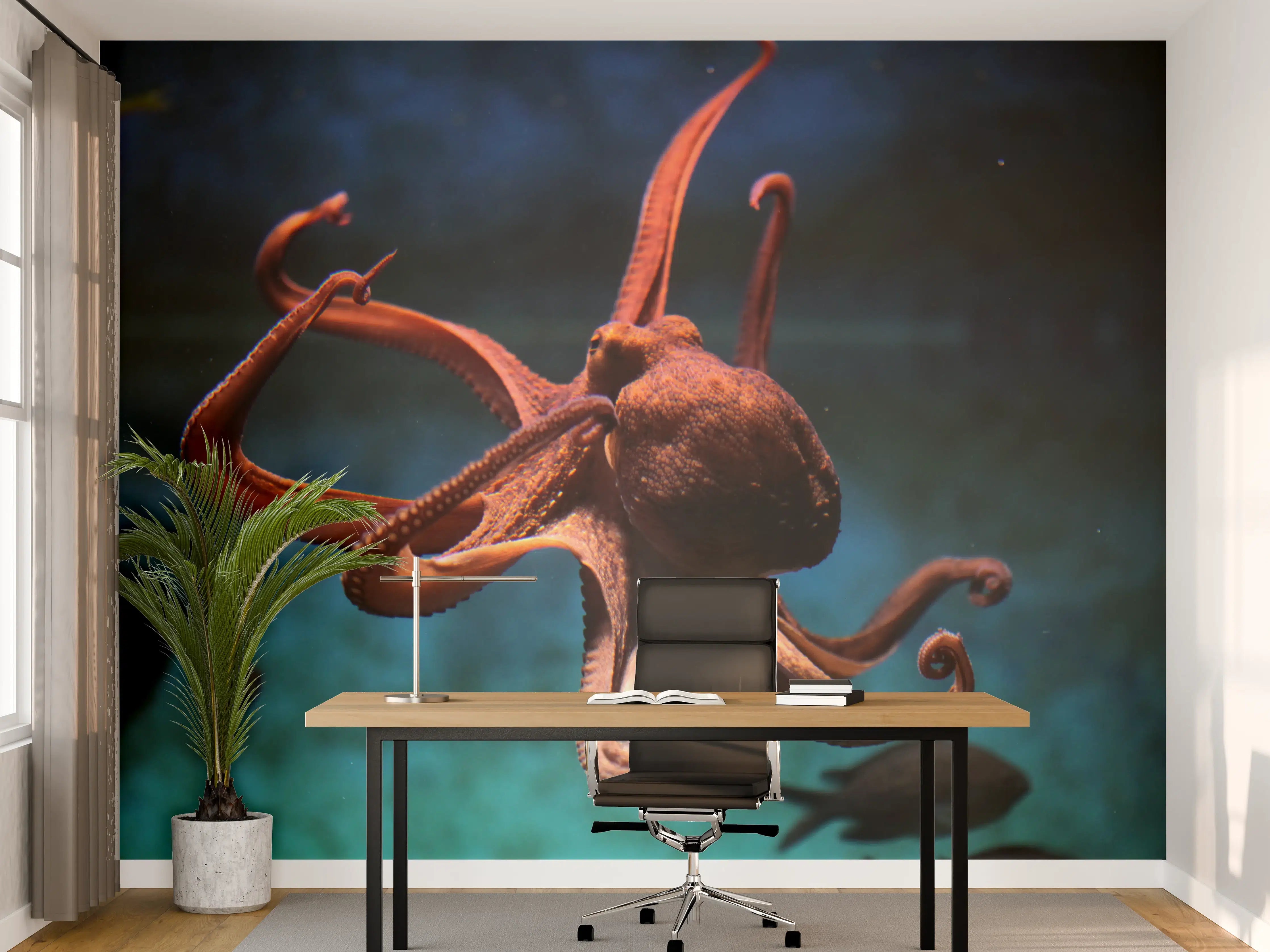 Büro Wandgestaltung - rötlicher Oktopus Unterwasser