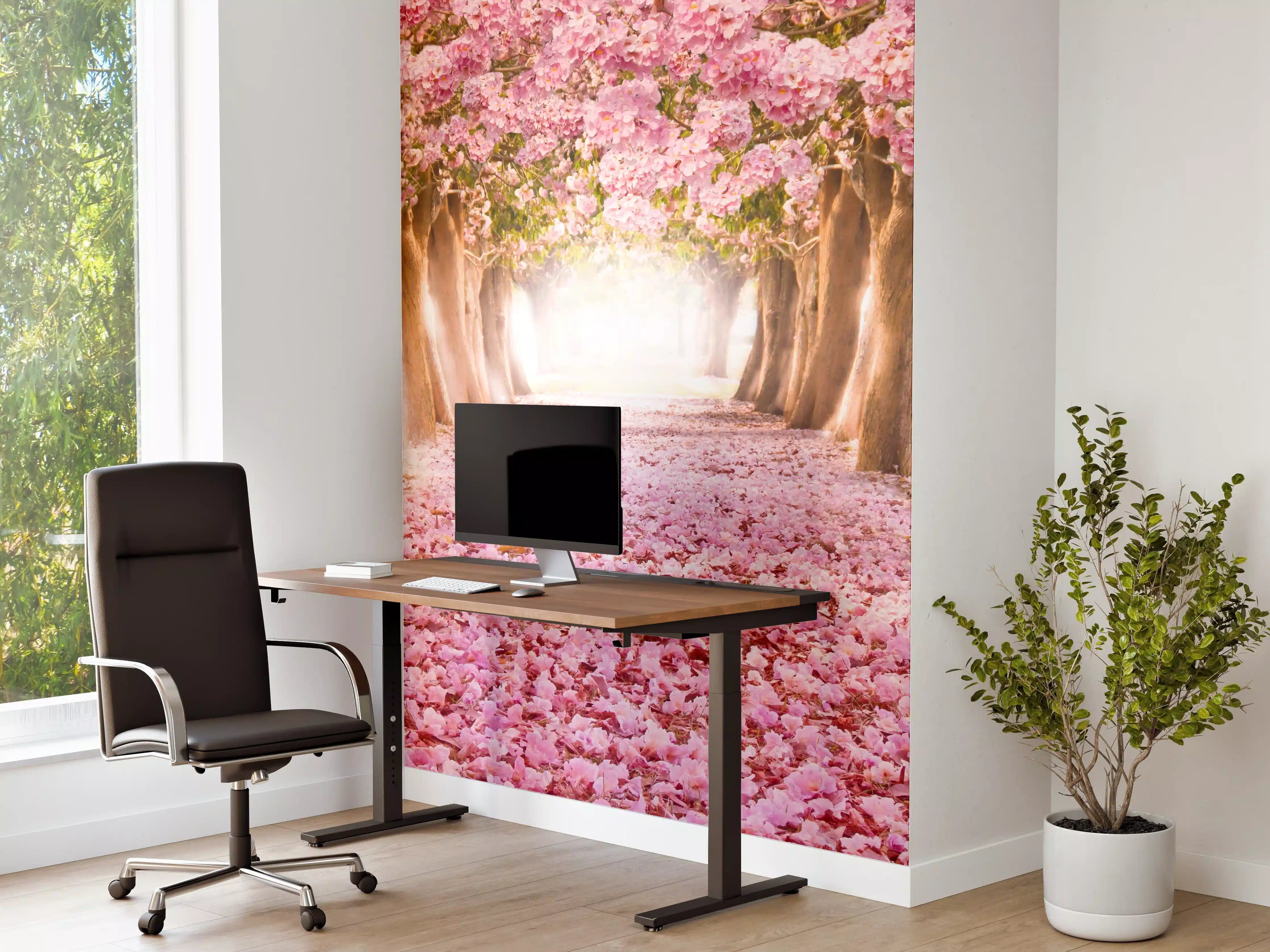 Büro Wandgestaltung - romantischer Weg aus Blüten im Wald