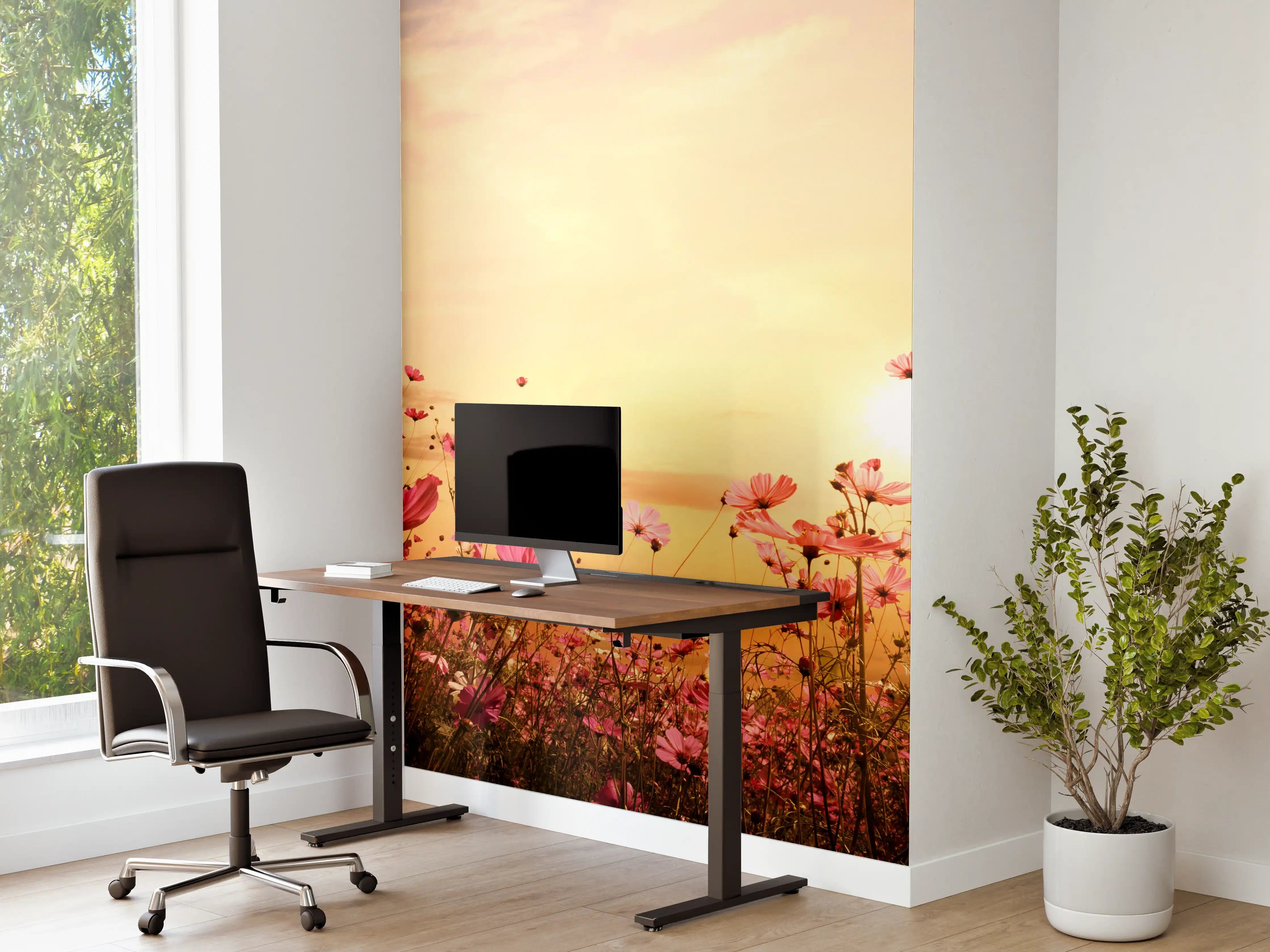 Büro Wandgestaltung - rosa Kosmosblumenfeld