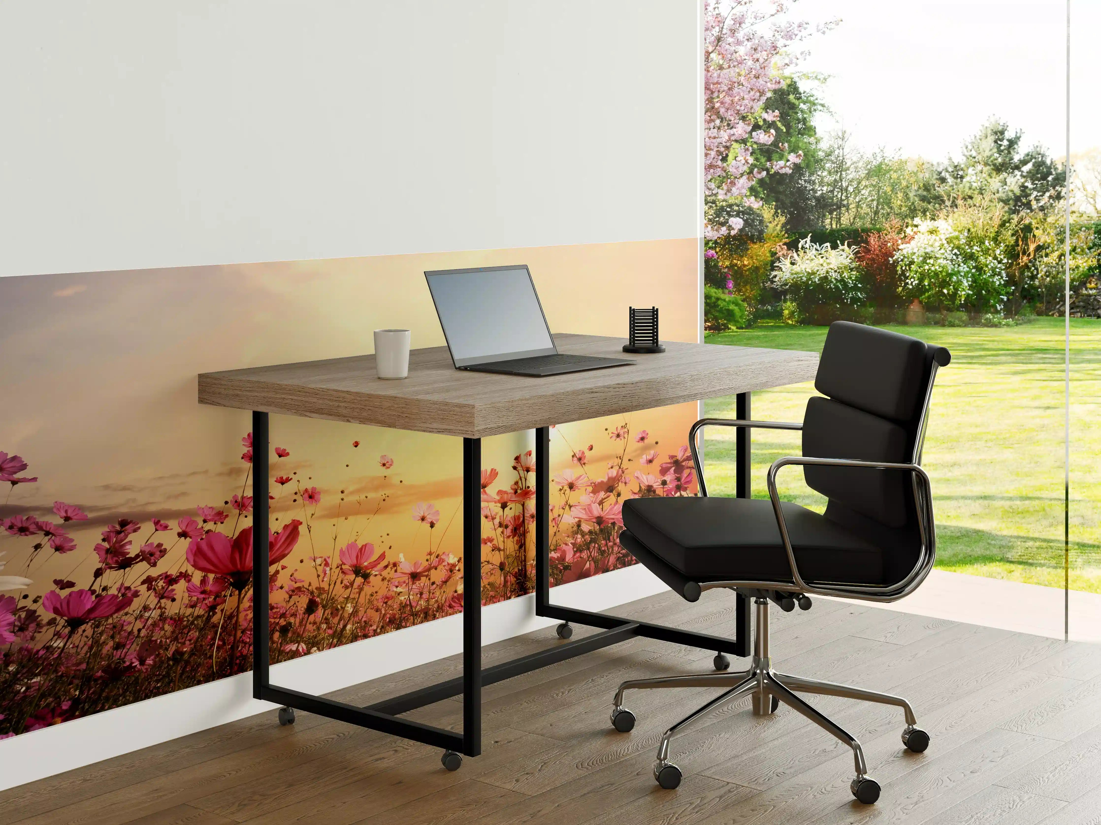 Büro Wandgestaltung - rosa Kosmosblumenfeld