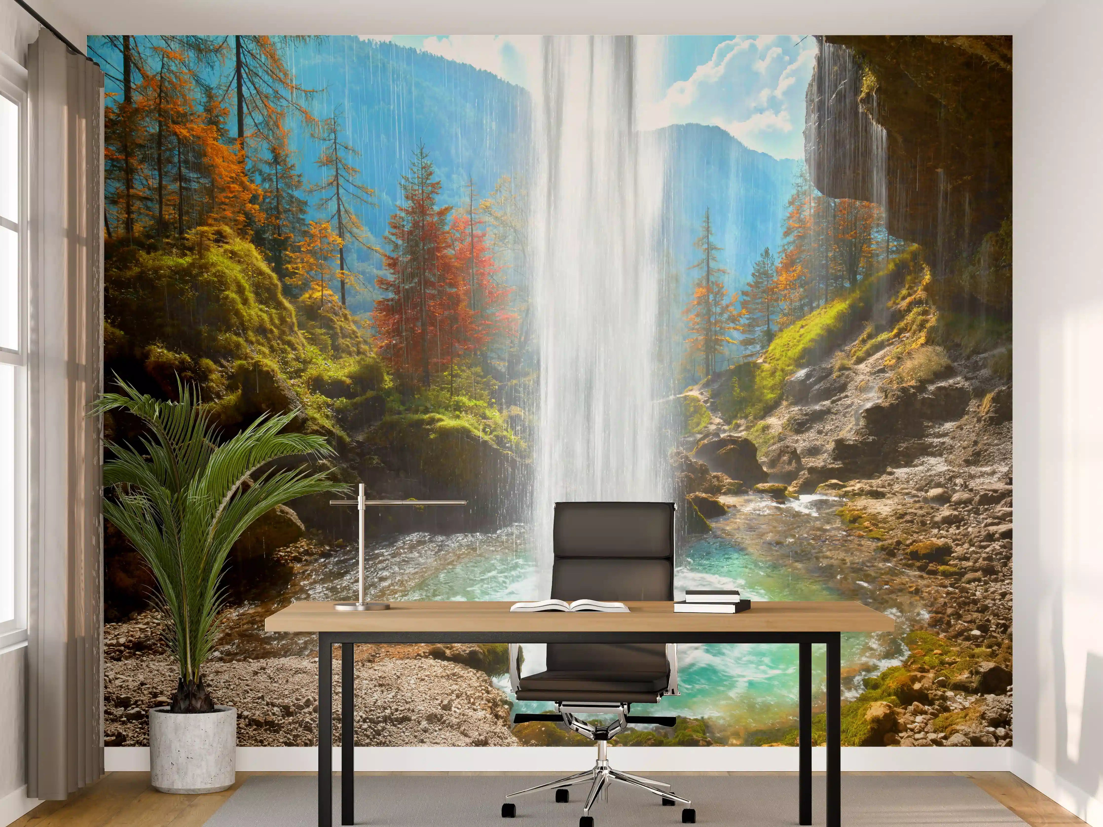 Büro Wandgestaltung - türkiser Wasserfall in Slowenien