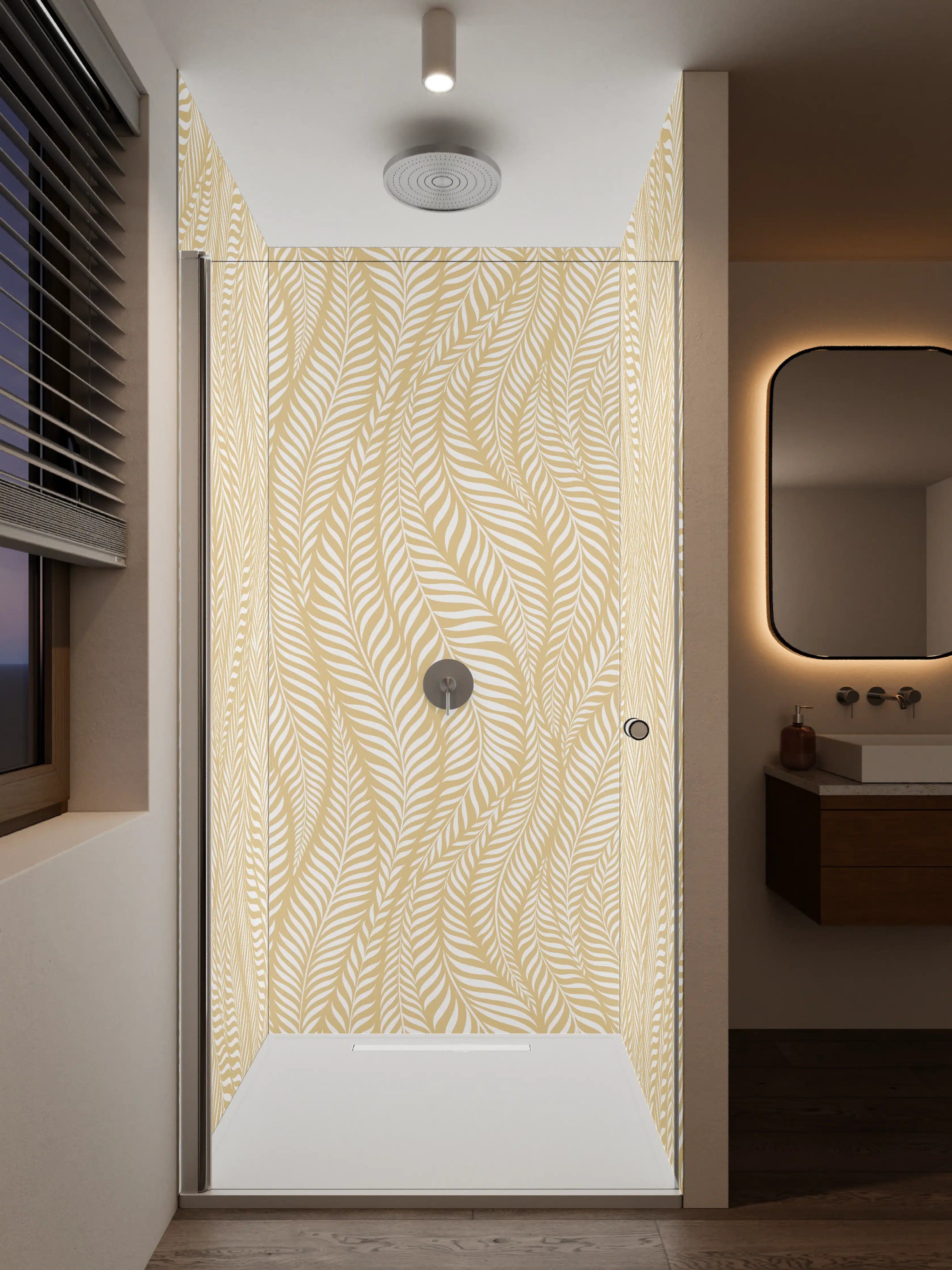 Duschrückwand - Beige Giraffenmuster mit feiner Linienstruktur