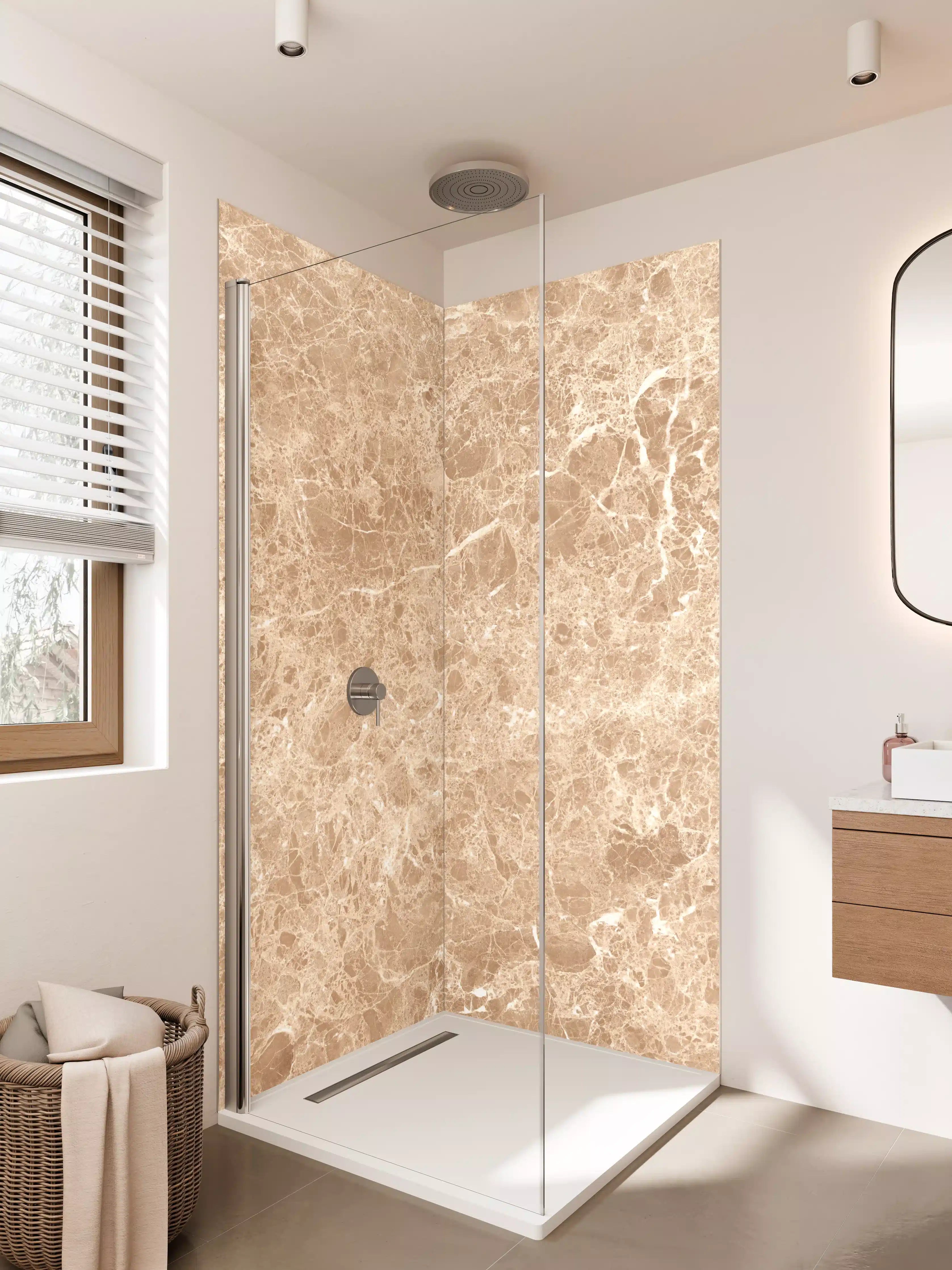 Duschrückwand - Beige Marmor-Textur mit feiner Maserung